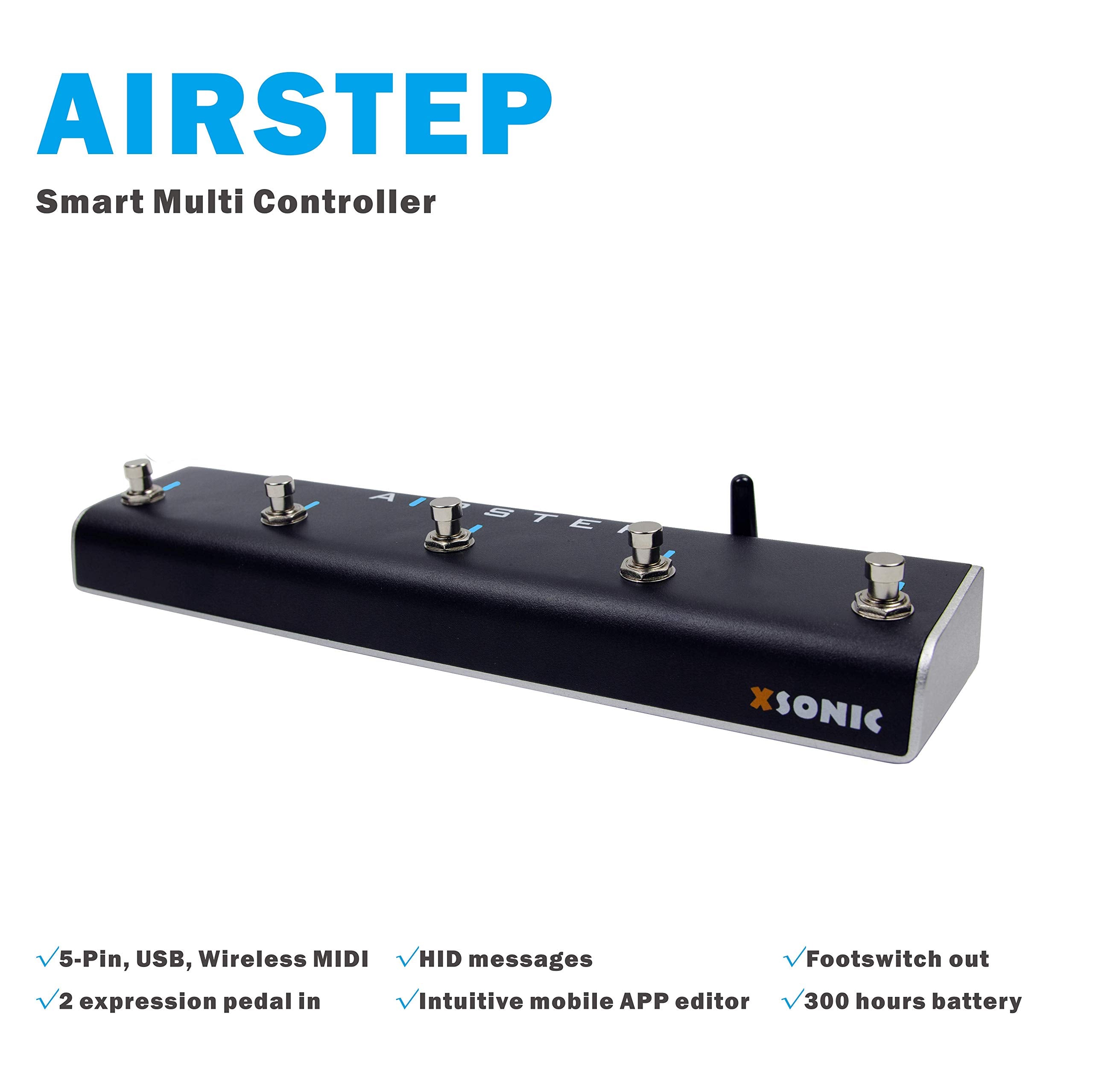 Xsonic Airstep Smart Multi Controller With Midi, Hid, 5 Footswitch, 2 Expression Pedal In, 300H Playtime, Support Hx Stomp, Quad