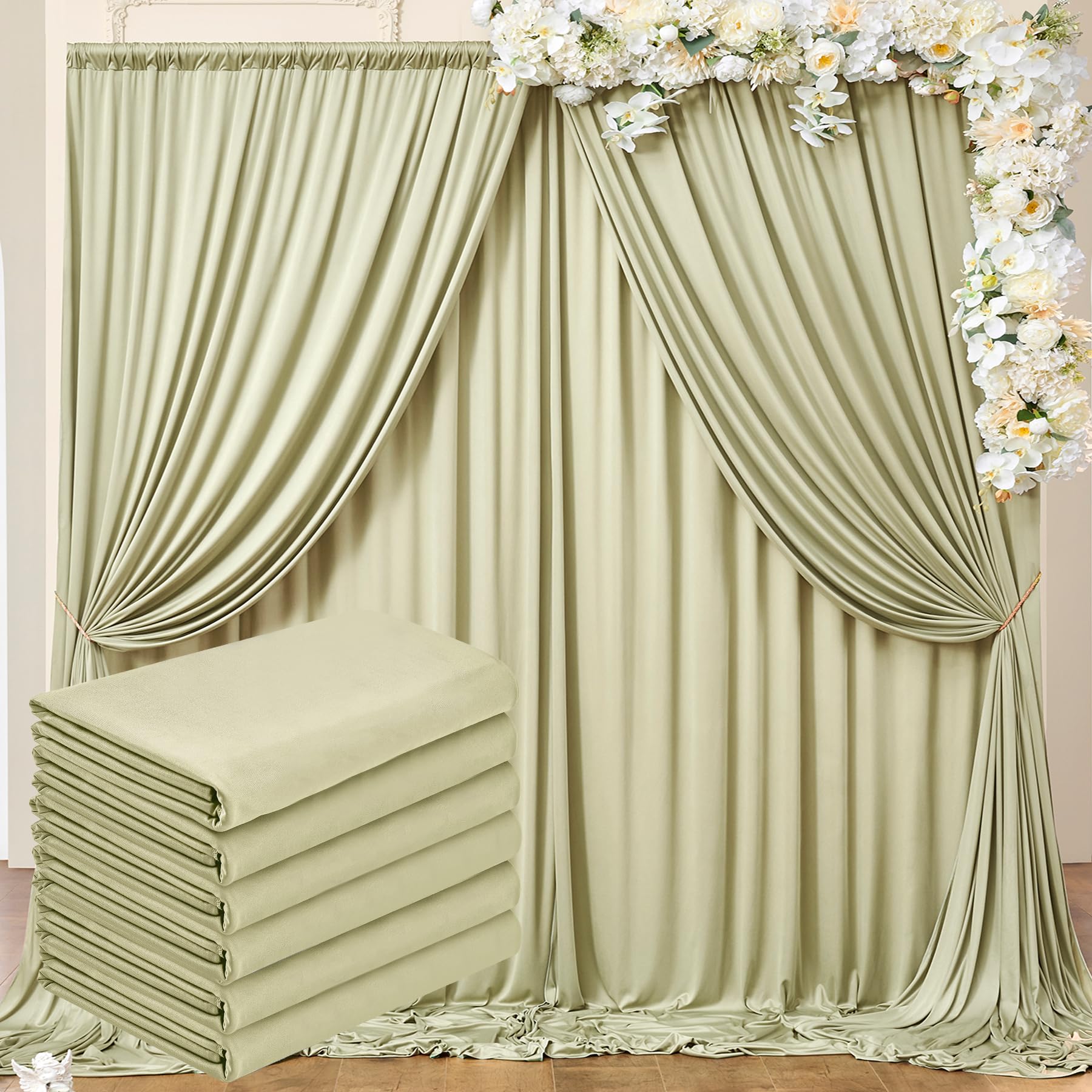 30 ft x 10 ft Wrinkle Free Light Green Backdrop Curtain for Parties, Thick Green Polyester Photo Backdrop Drapes for Baby Shower