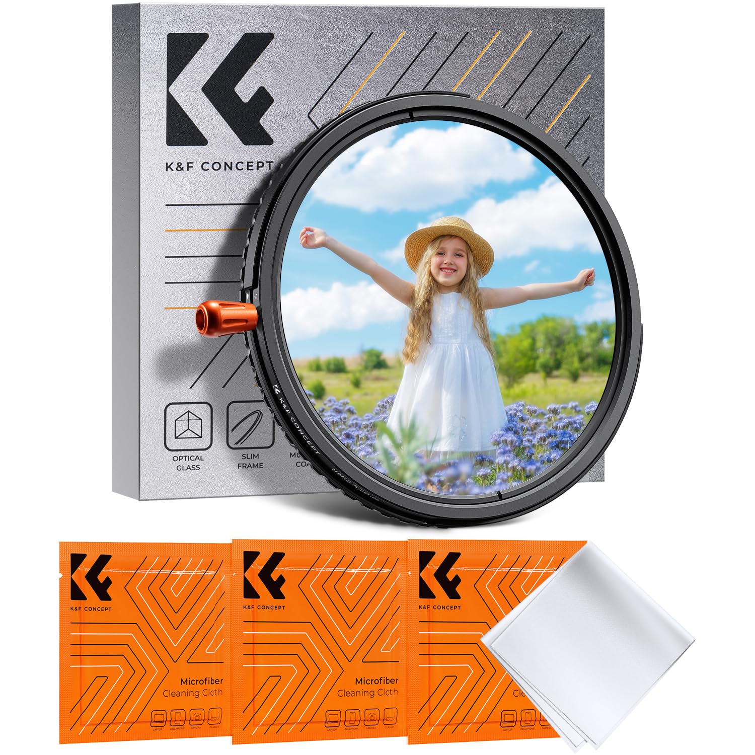 K&F CONCEPT 72mm Black Diffusion Mist Effect 1/4 & Variable ND2-32(1-5 Stops) & Circular Polarizing Filter CPL-in 1 Lens Filter 