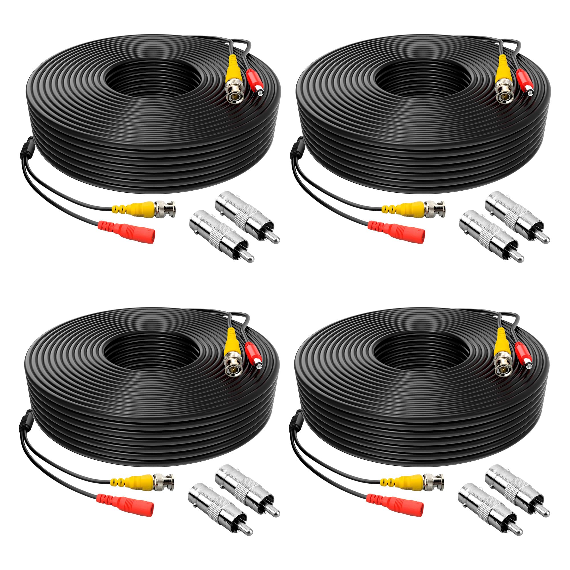 Ablegrid� 4 Pack 100Ft Bnc Video Power Cable Security Camera Cable Wire Cord For Cctv Dvr Surveillance System (Included 2X Bnc To Rca Connectors With Each Cable)