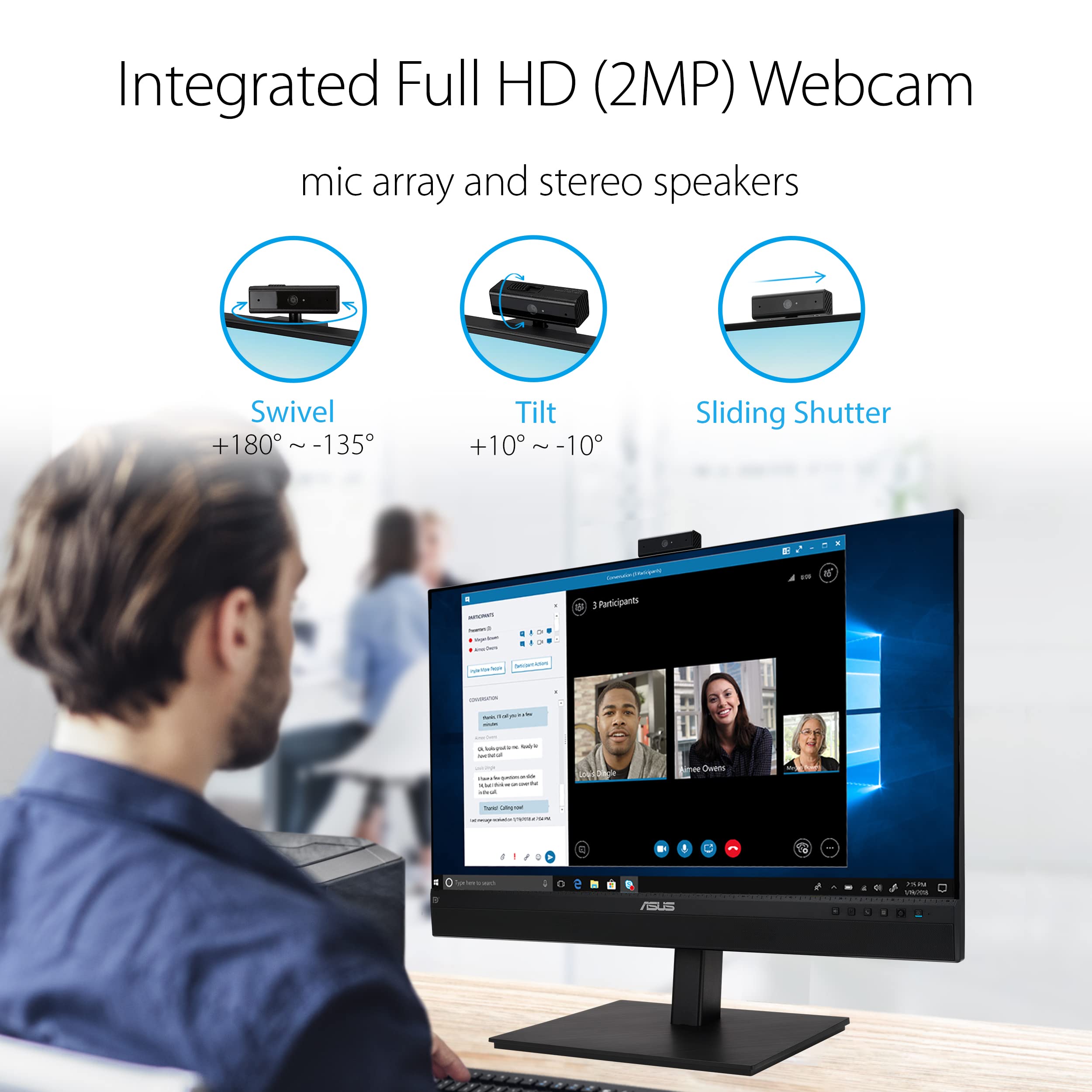 Asus 27    1440P Video Conference Monitor (Be27Acsbk) - Qhd (2560 X 1440), Ips, Built-In 2Mp Webcam, Mic Array, Speakers, Eye Ca