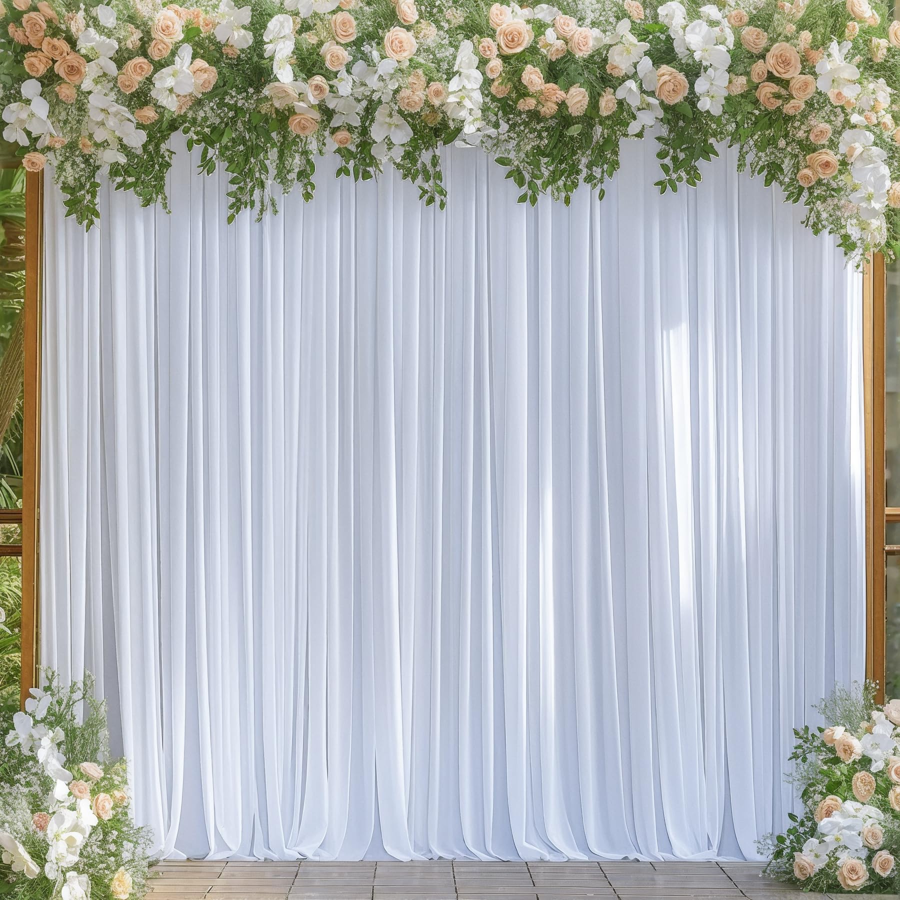 White Backdrop Curtains For Wedding Parties, 4 Packs Photography Backdrop Drapes 16X10Ft Wrinkle Free Polyester Wedding Backdrop