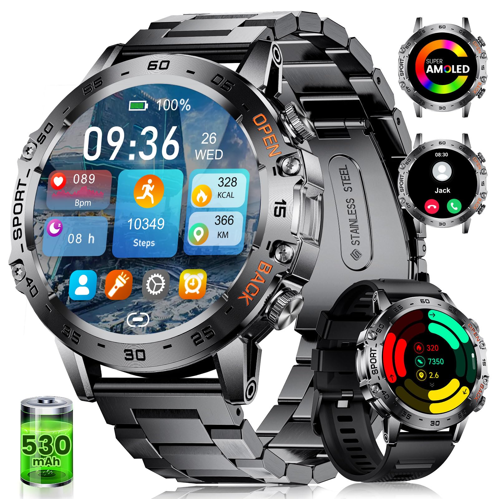 Military Smart Watch For Men(Answer/Dial Calls),1.45 ' ' Amoled/100 Sports Modes, 5Atm Waterproof Fitness Watch With Heart Rate/