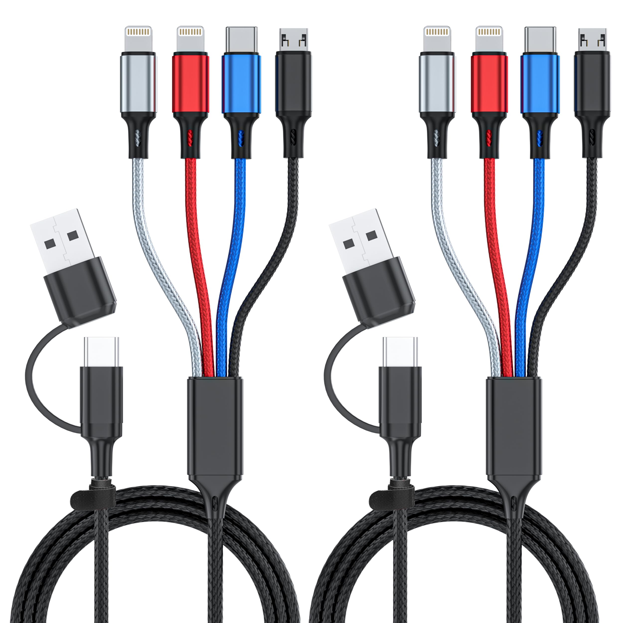 6 In 1 Multi Charging Cable 2Pack 6Ft Multi Usb Cable 3A Multi Charger Cable Braided Multiple Phone Charger Cable Universal Usb 