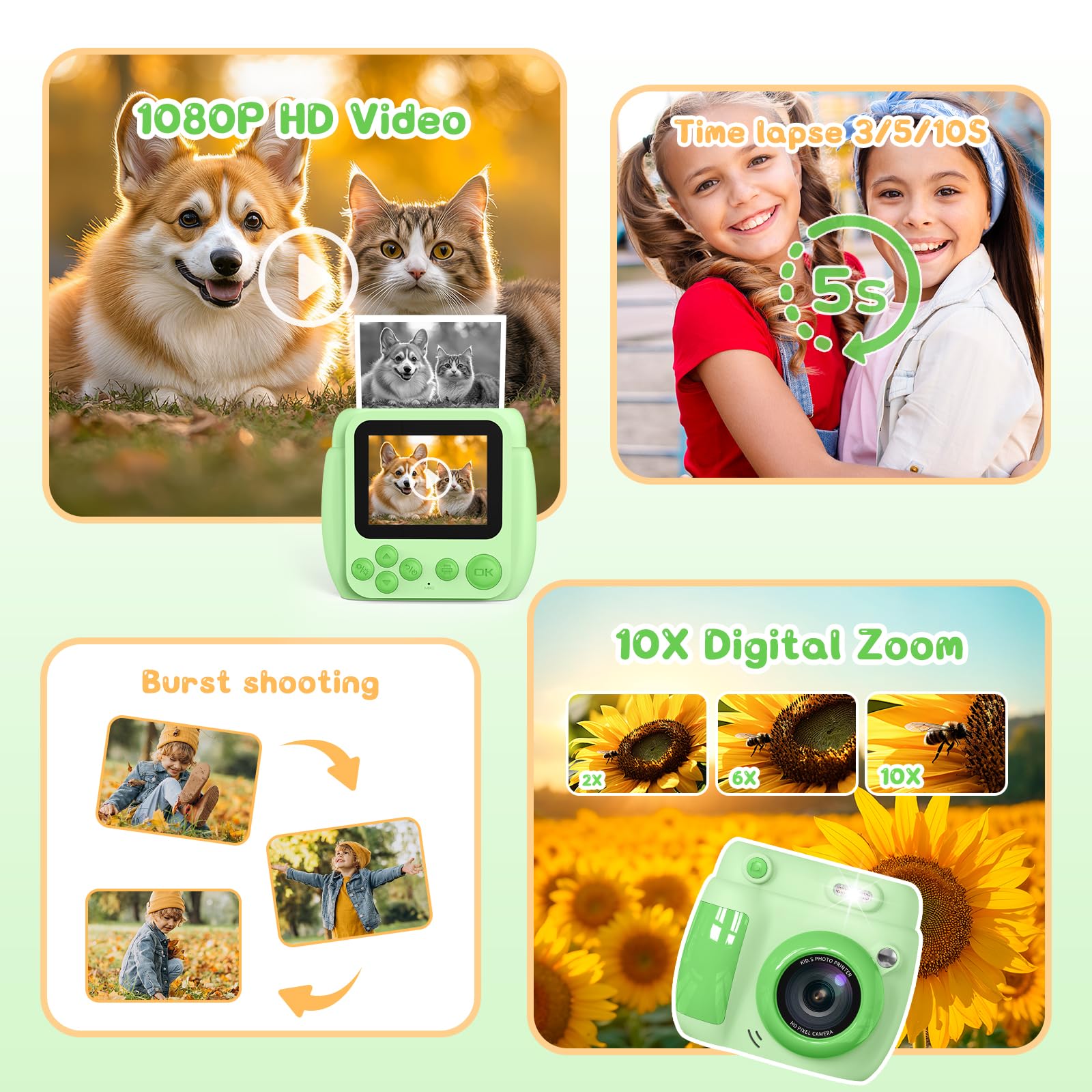 Kids Camera Instant Print, Birthday Gifts For Girls Boys With 3 Rolls Print Paper & 32Gb Card, 48Mp Toddler Digital Camera 1080P