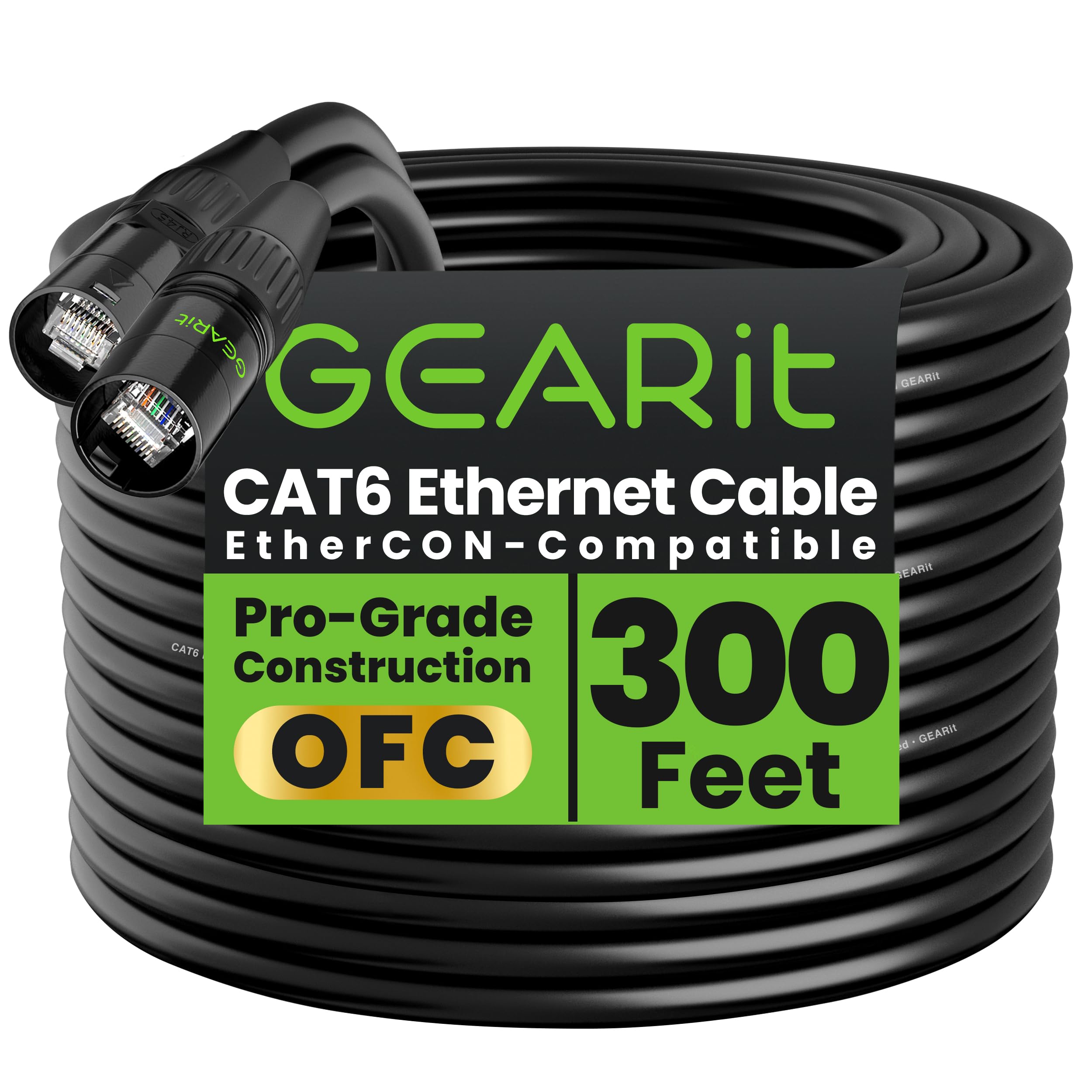 GEARit Shielded CAT6 Ethercon Cable (300 Feet) Professional Audio & Lighting RJ45 EtherCON-Compatible Cable for Studio, Stage, C