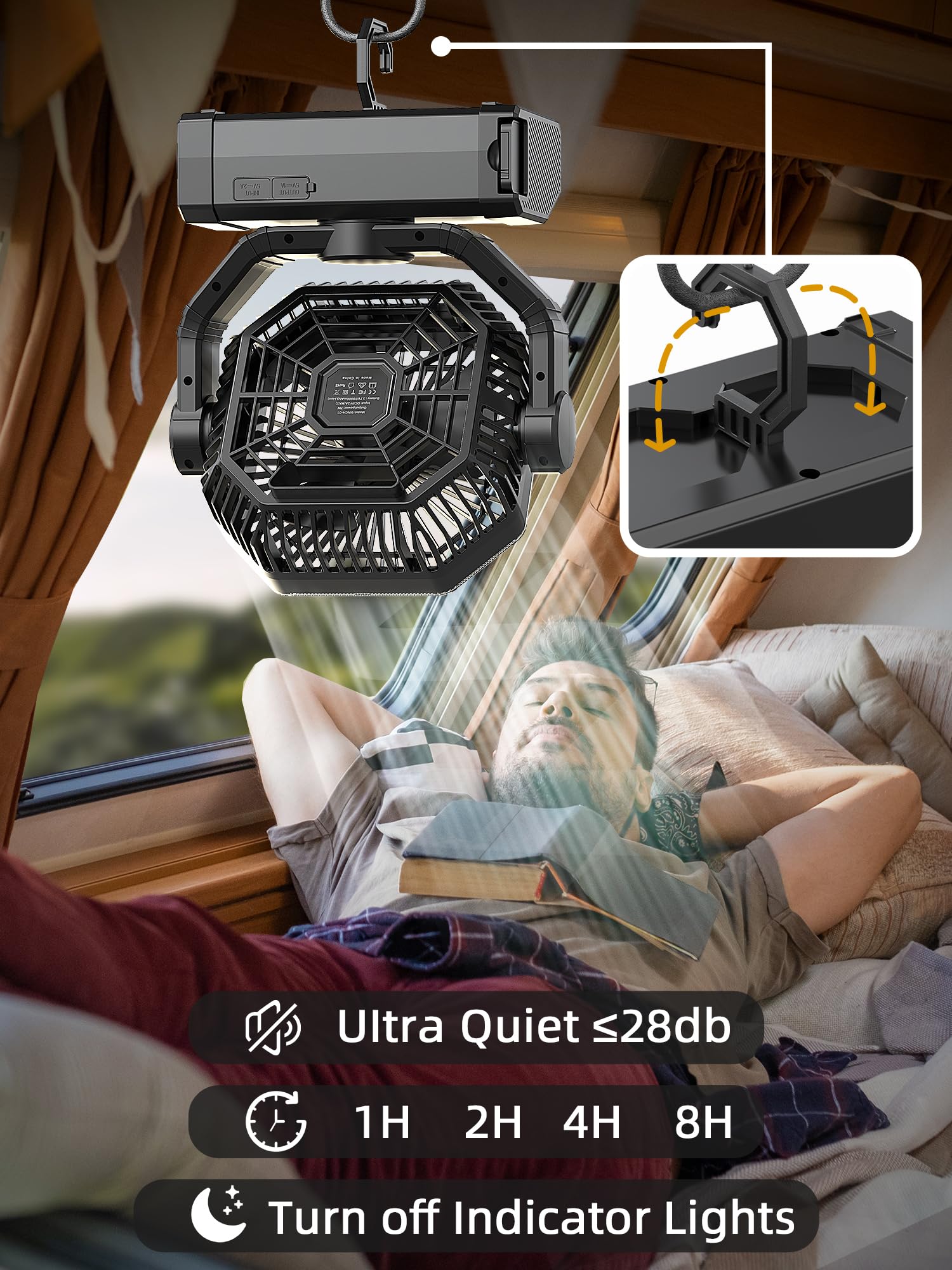 Portable Rechargeable Fan   9 Inch Camping Fan With Light   60Hrs 20000Mah Battery Operated Fan For Camping   Outdoor   Tent Fan