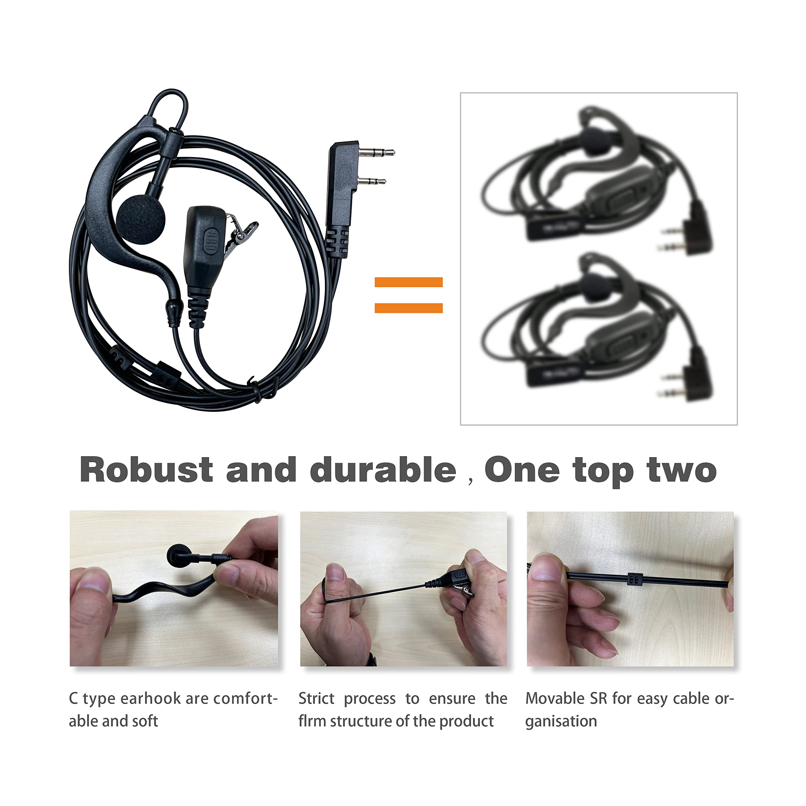 Shon Walkie Talkie Earpiece With Mic, 2Pin Ear Hook Sponge Ear Cushions Two Way Radios Compatible With Kenwood Baofeng And Retev