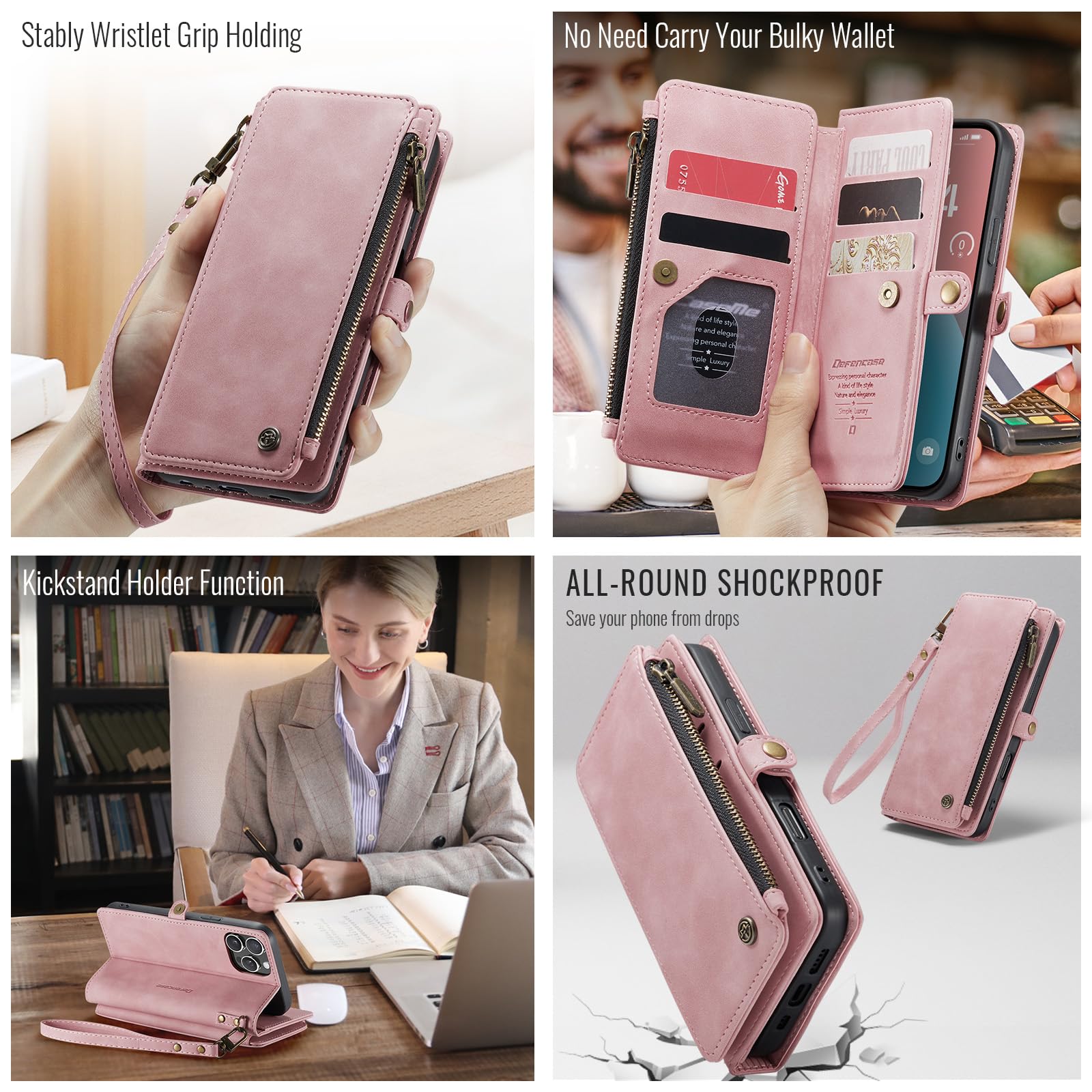 Defencase For Iphone 13 Pro Case, For Iphone 13 Pro Case Wallet For Women Men, Durable Pu Leather Magnetic Flip Strap Wristlet Z