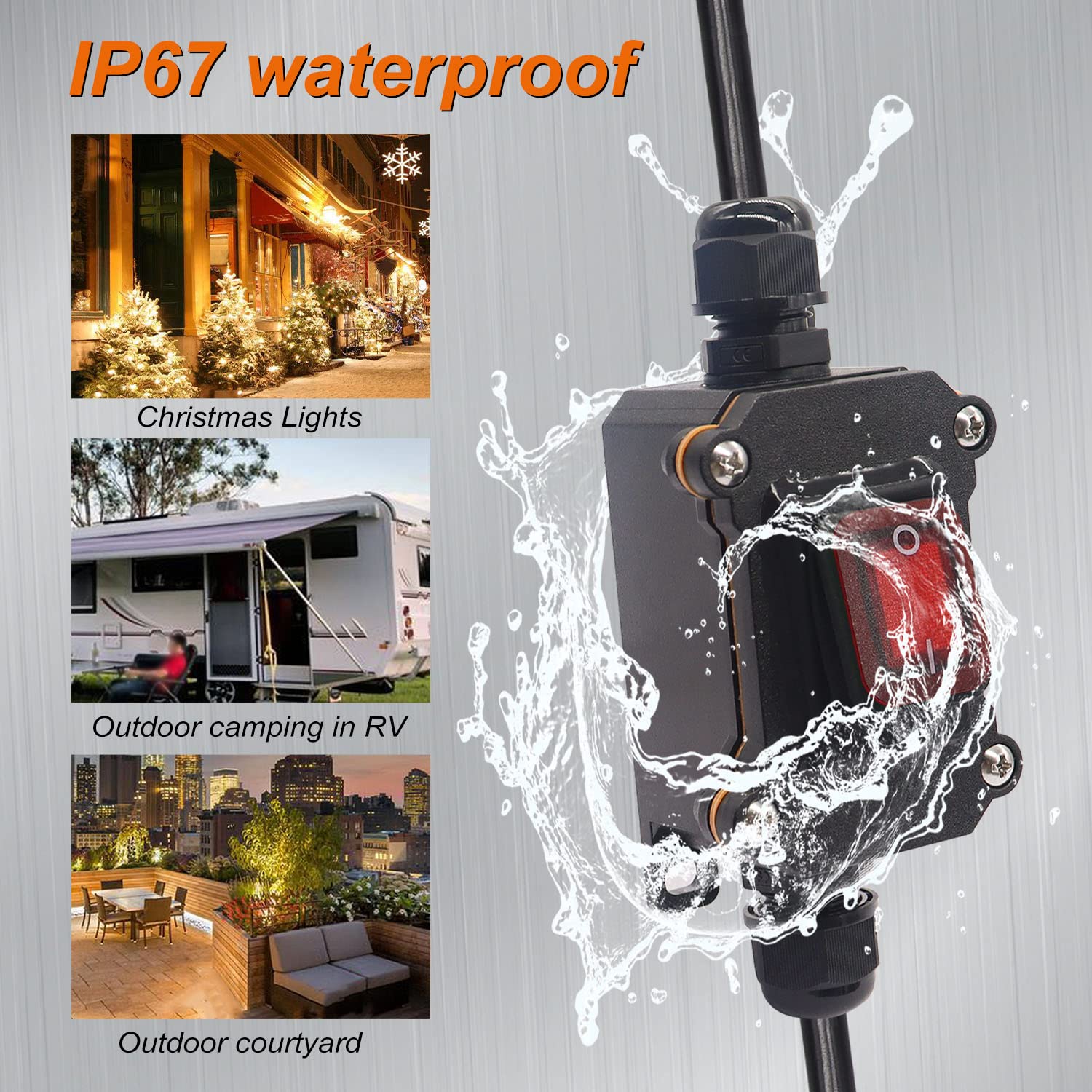 Weideer Extension Cord With Inline Switch On/Off Ip67 Waterproof 20A 250V 16Awg 2Ft 3Pin Outlets Plugs Power Cord Red Led Rocker