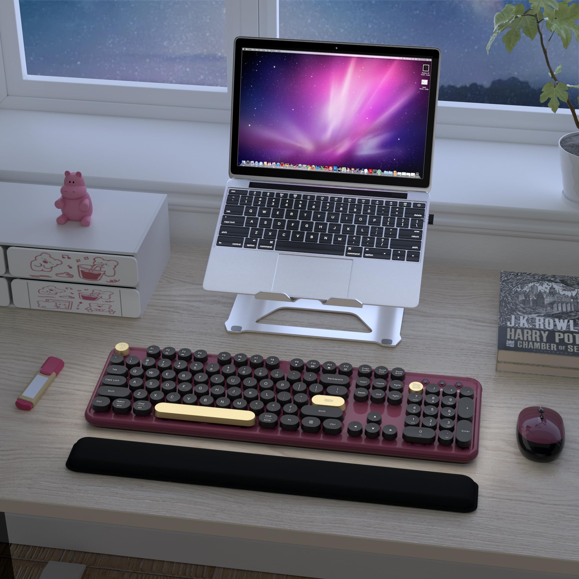 Wireless Keyboard And Mouse Combos, Retro Keyboard And Mouse Wireless Full Size, 2.4Ghz Connection And Optical Mouse For Windows