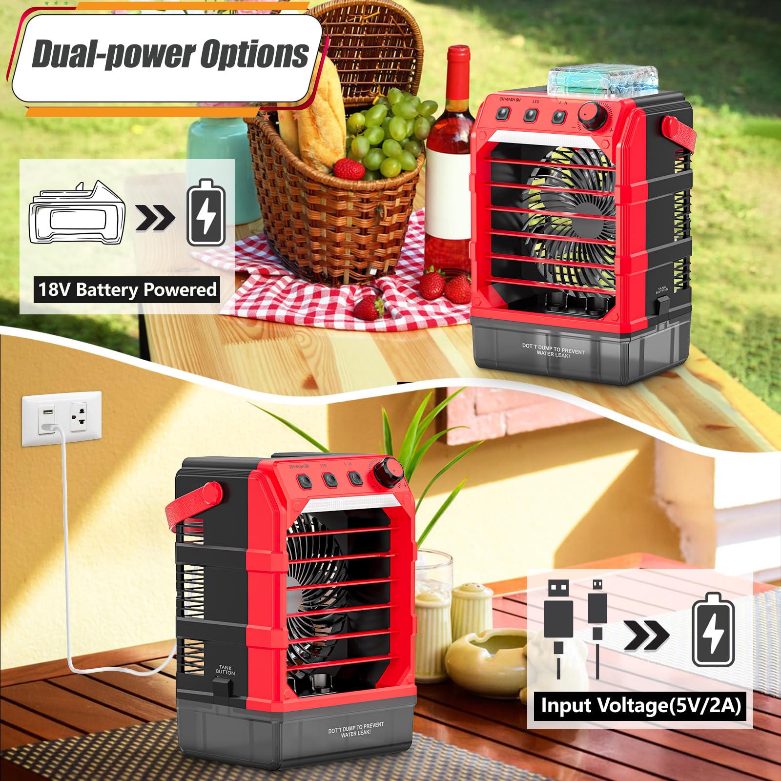 Rozlchar Portable Cooling Fan Compatible For Milwaukee 18V Battery(No Battery) W/Usb Input Powered, Outdoor Camping Fan W/Mist,