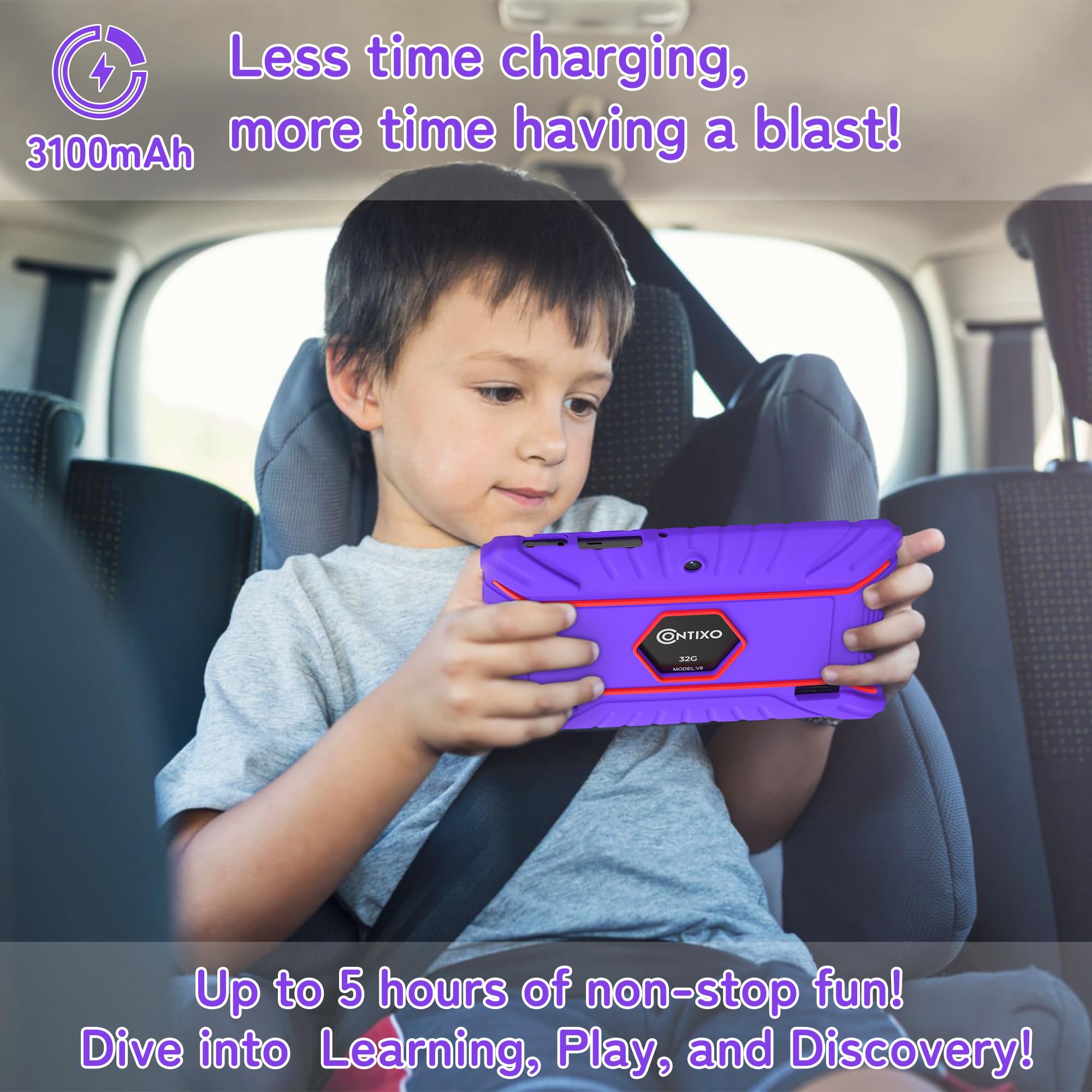 Contixo 7' Kids Tablet   32Gb Android Tablet With 50+ Disney Storybooks & Stickers, Parental Controls, Kid Proof Case, (2024 Model)   Purple