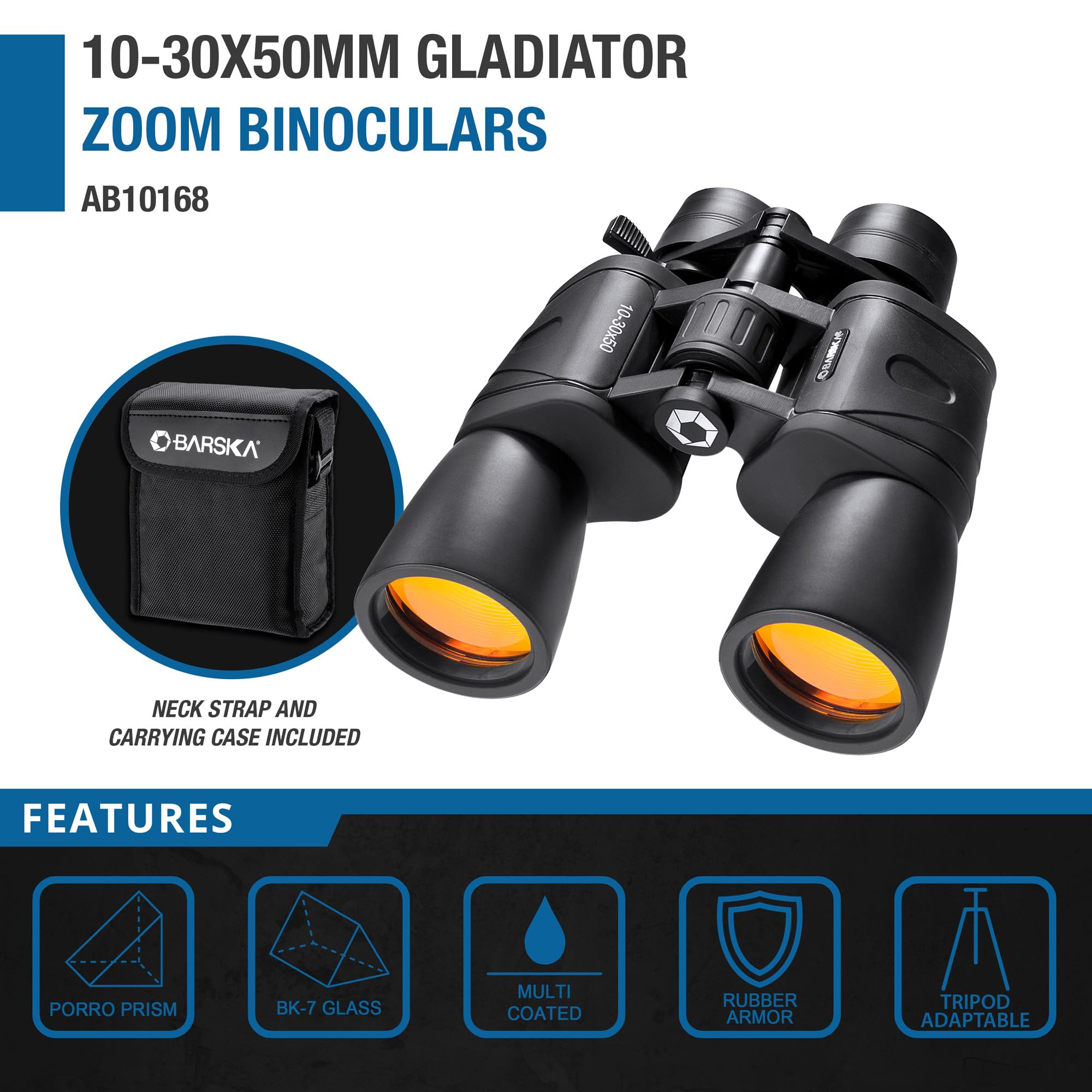 Barska Gladiator 10 30X50 Zoom Binoculars With Tripod Adaptor For Stargazing, Birding, Hiking, Sports, Travelling, Camping