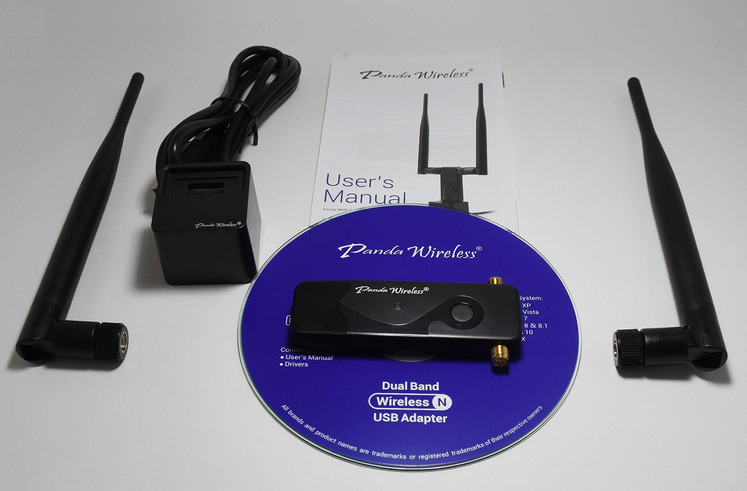 Panda Wireless� Pau09 N600 Dual Band (2.4Ghz And 5Ghz) Wireless N Usb Adapter W/Dual 5Dbi Antennas   Windows 7/8/10/11, Zorin, Mint, Ubuntu, Opensuse, Fedora, Centos, Kali And Raspbian