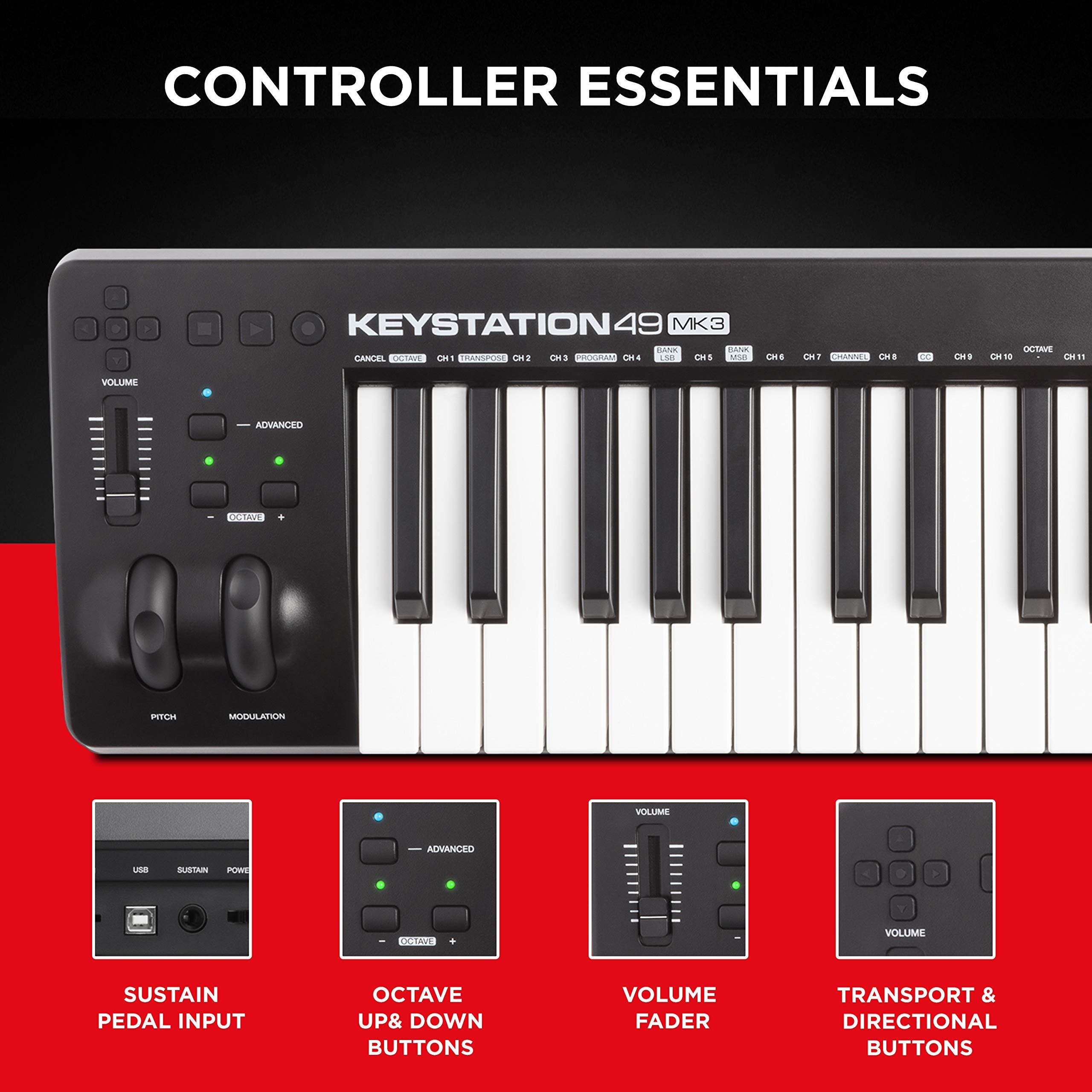 M Audio Keystation 49 Mk3   Synth Action 49 Key Usb Midi Keyboard Controller With Assignable Controls, Pitch And Mod Wheels, And