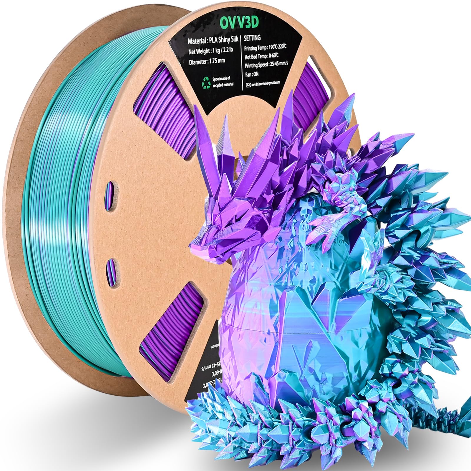 Ovv3D Pla Filament 1.75Mm, 3D Printer Filament Silk Pla Dual Color Pla Filament, Purple And Sky Blue Pla Filament, Color Change