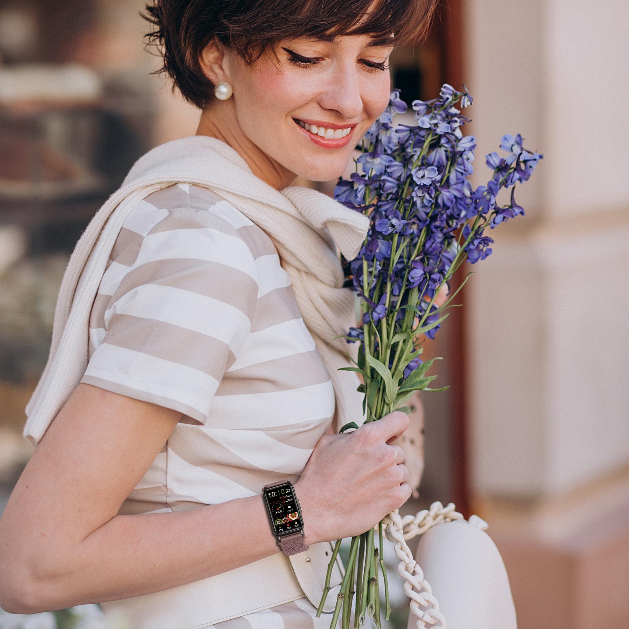 Sunnyson 2 Pack Braided Elastic Band Compatible With Mindrose H80 1.47 Inch Smart Watch,Adjustable Loop Soft Elastic Replacement