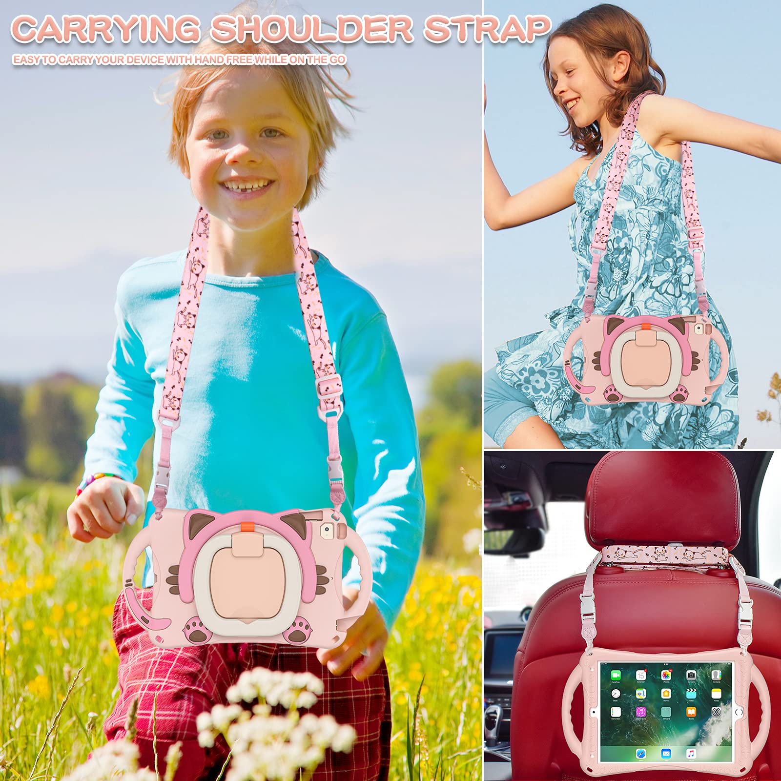 Batyue Case For Ipad Mini 5/4/3/2/1, Ipad Mini Case For Kids With Rotating Stand/Pencil Holder/Carrying Strap, Non Toxic & Eco F