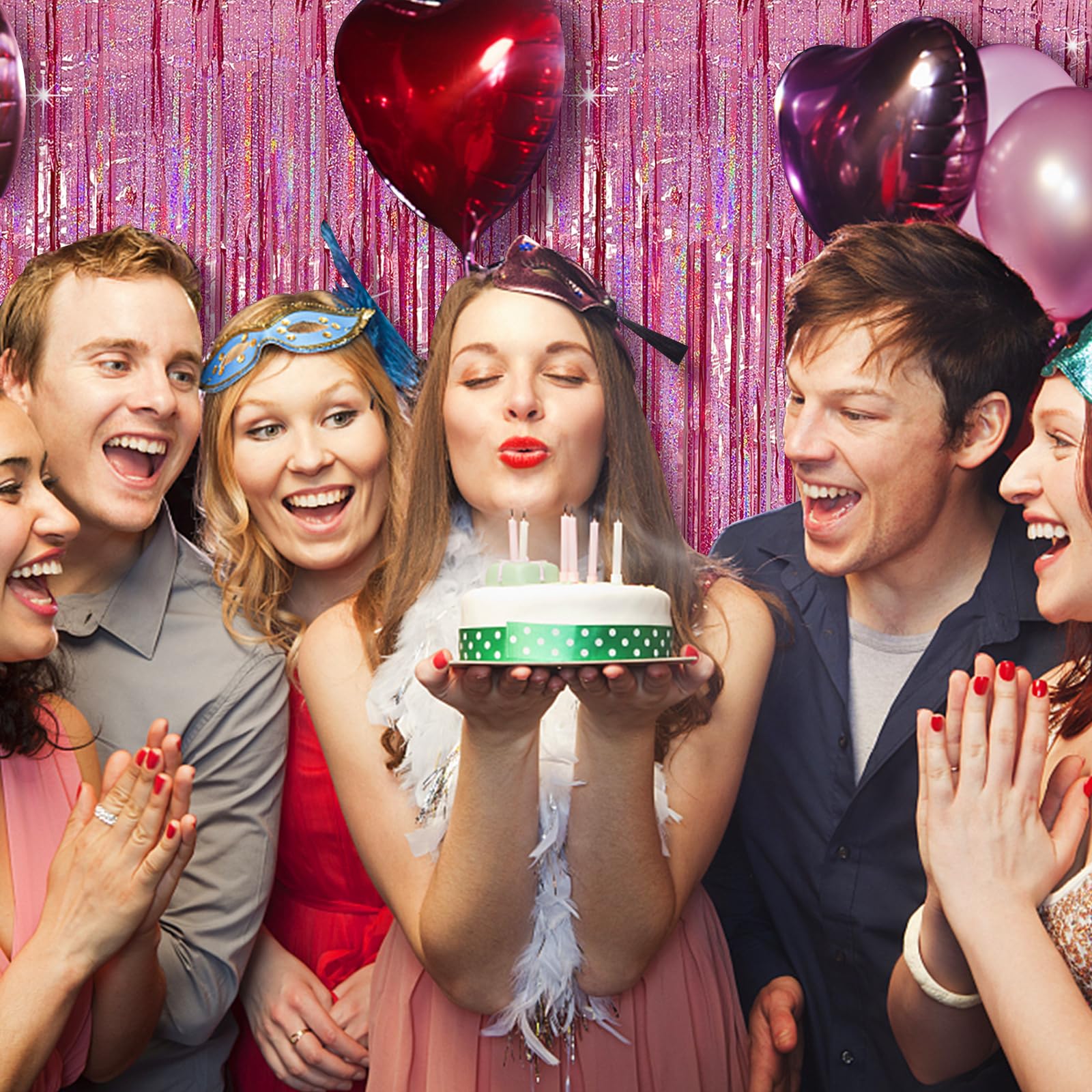 Tinsel Curtain Party Backdrop Pink Birthday Party Decorations 5 Packs Glitter Foil Fringe Curtain Party Decor Streamers Photo Bo