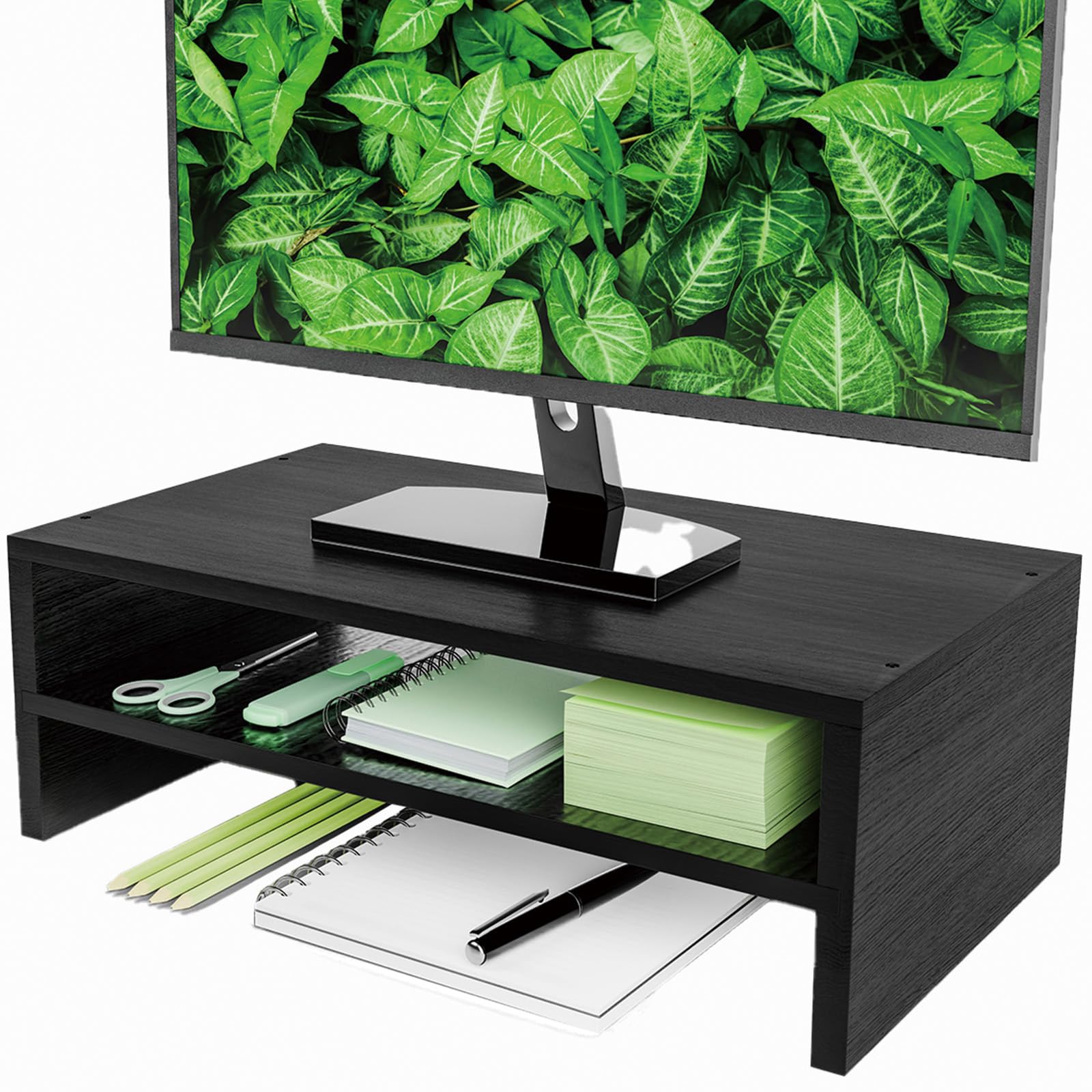 Monitor Stand Riser, 2 Tier Wood Office Desk Storage Organizer For Laptop, Computer