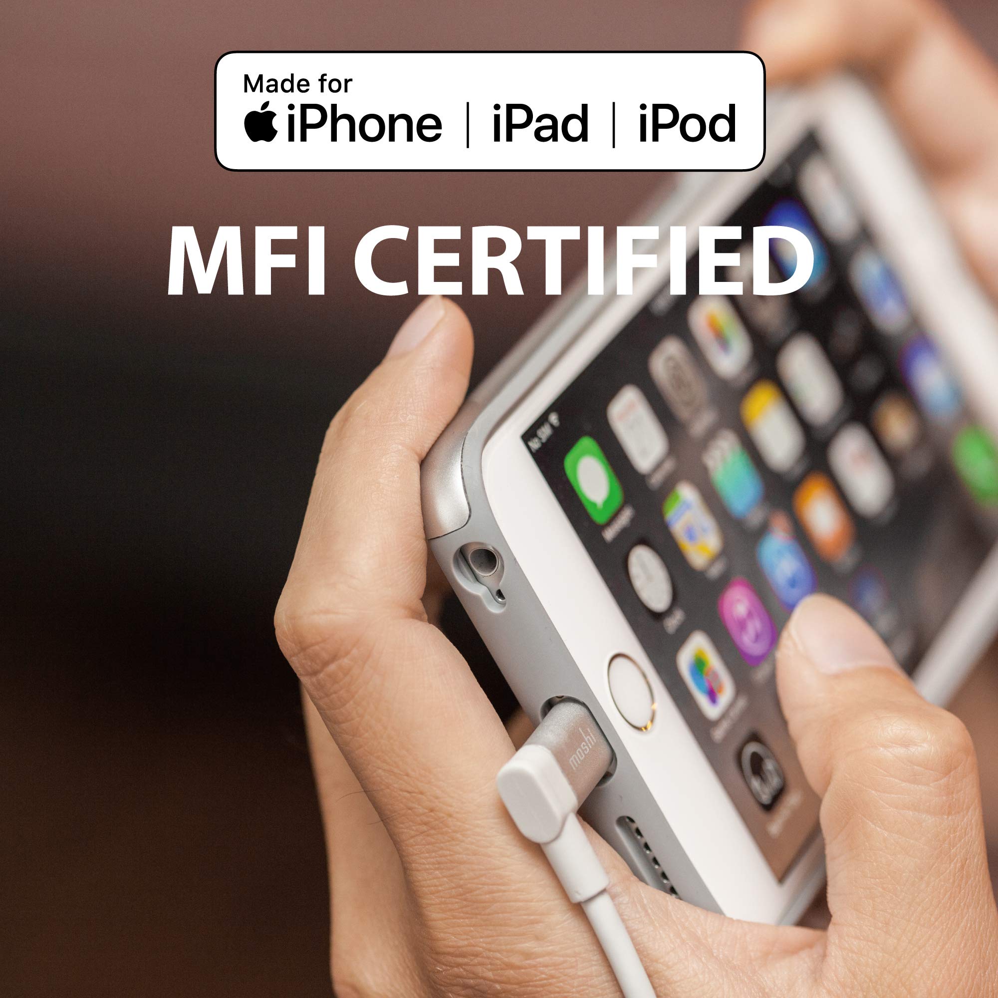 Moshi Usb To Lightning Cable 90 Degree 1M, Mfi-Certified, Handystrap Included, Black