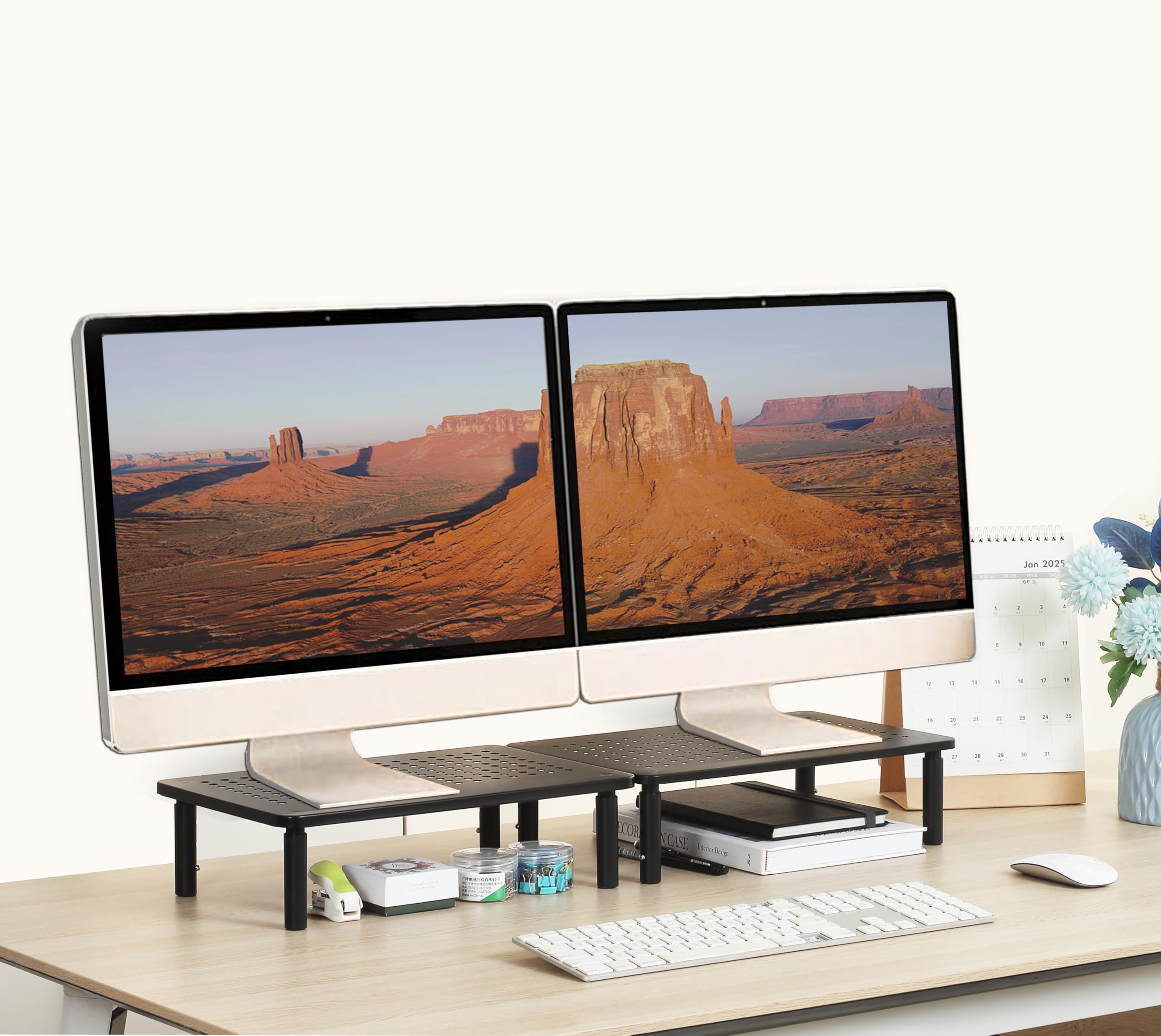 VONDETYR Monitor Stand for Desk Monitor Riser, Adjustable Laptop Riser, Desk Organizer Desktop Printer Laptop Storage Shelf, Mes