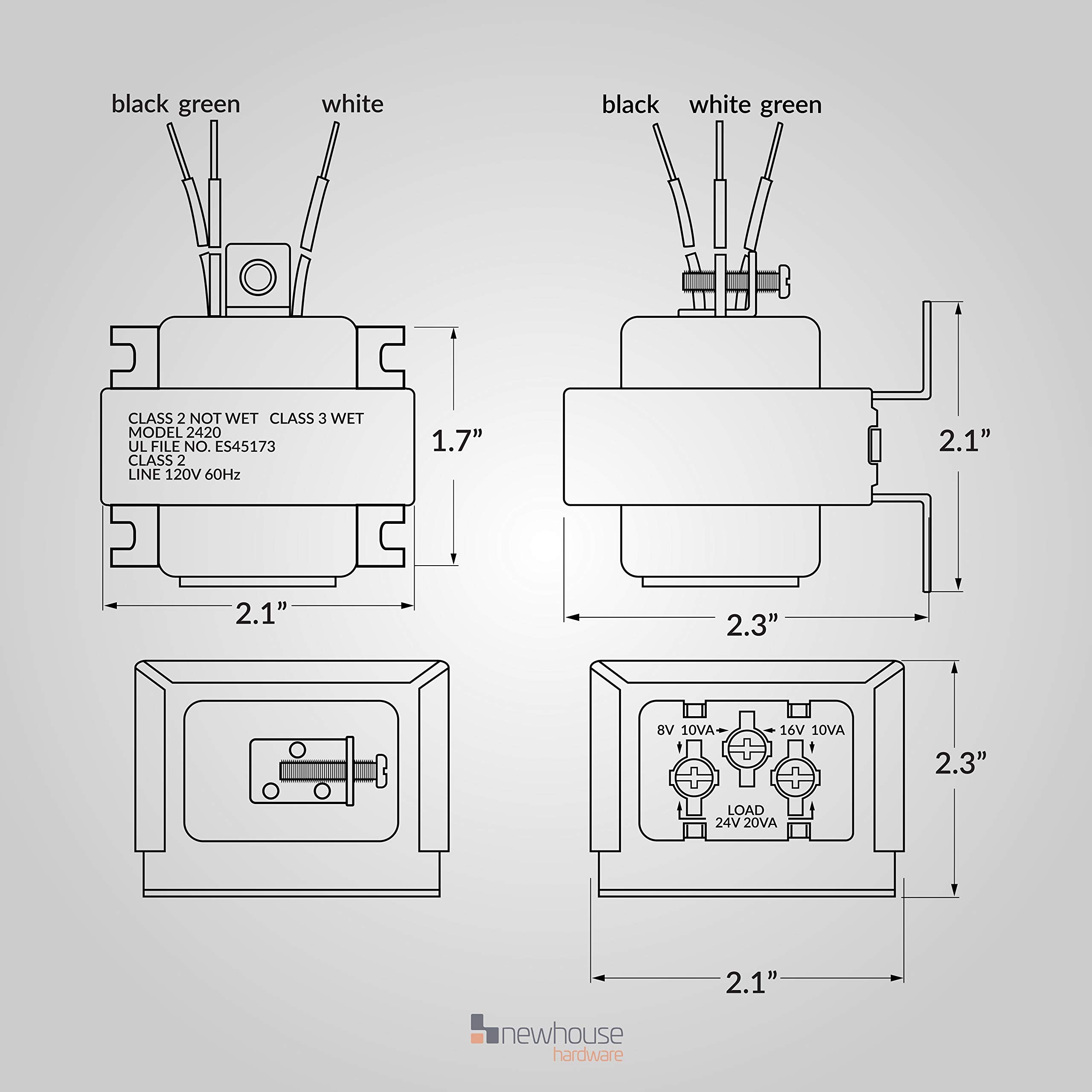 Newhouse Hardware 3Tran Tri Volt (8Vac/10Va, 16Vac/10Va Or 24Vac/20Va) Transformer For For Ring, Nest And Standard Doorbells 1Pk