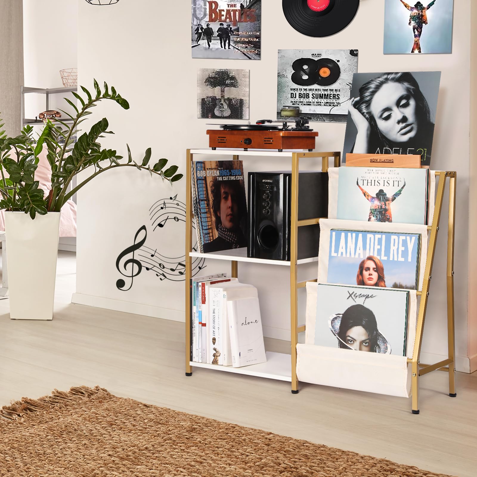 Hycfyjr Stand For Record Player, Turntable Stand With Now Playing Stand, 3 Tier End Table Record Player Table With Speaker Stora