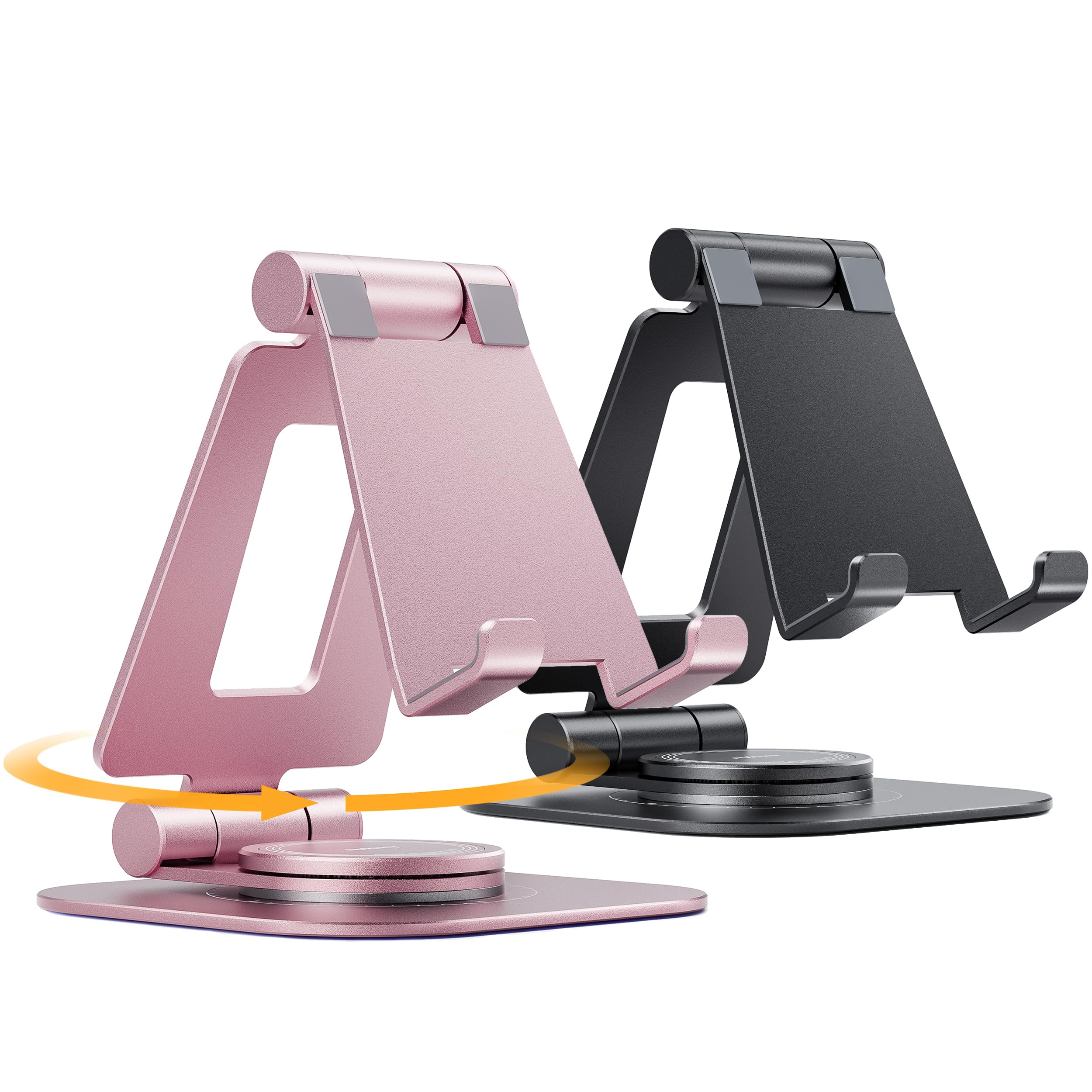 Nulaxy 2-Pack 360 Rotating Phone Stand, Fully Adjustable Foldable Phone Holder, Aluminum Desktop Cradle with Swivel Anti-Slip Ba