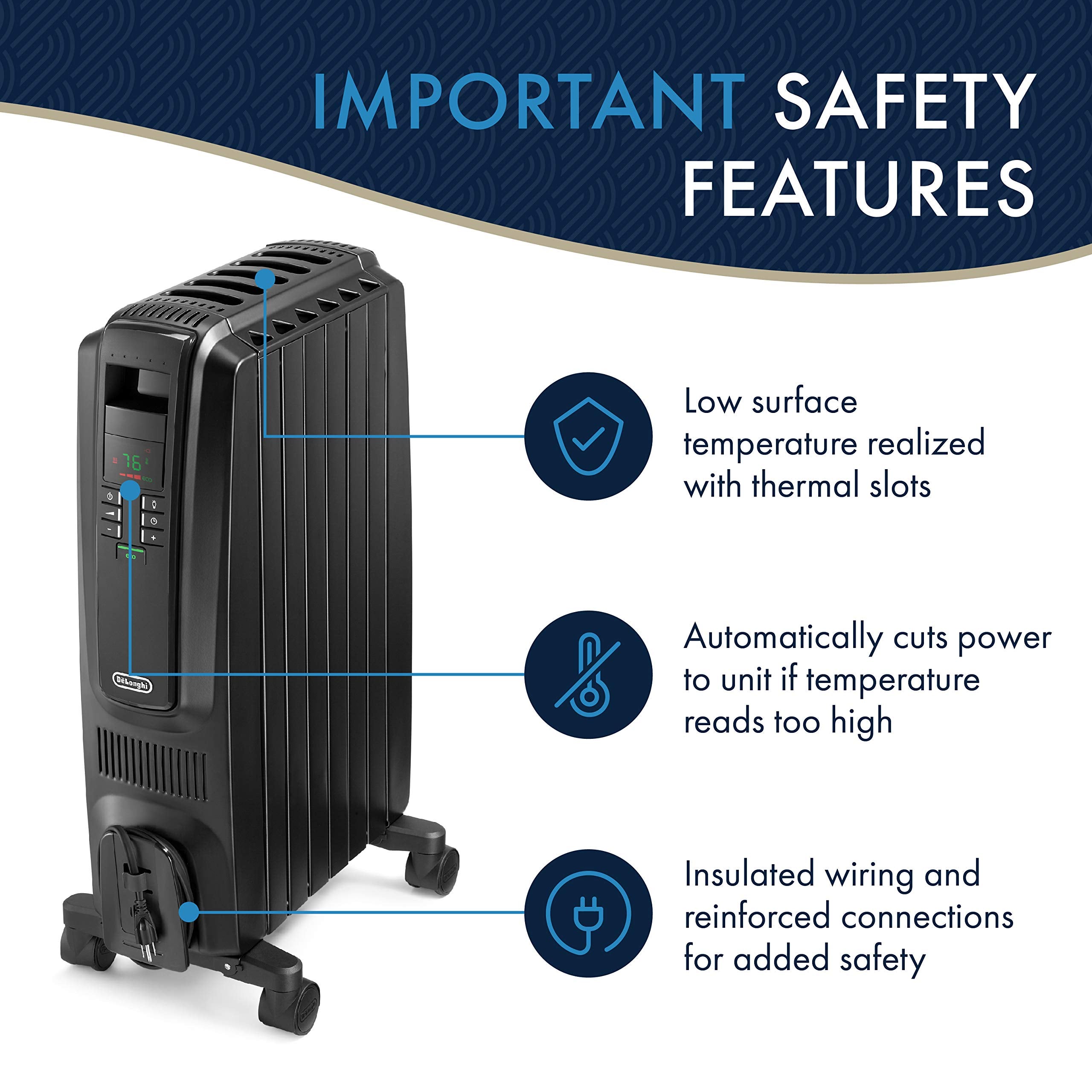 Delonghi Dragon Digital Oil Filled Radiator Heater, 1500W Electric Space Heater For Indoor Use, Programmable Timer, Energy Savin