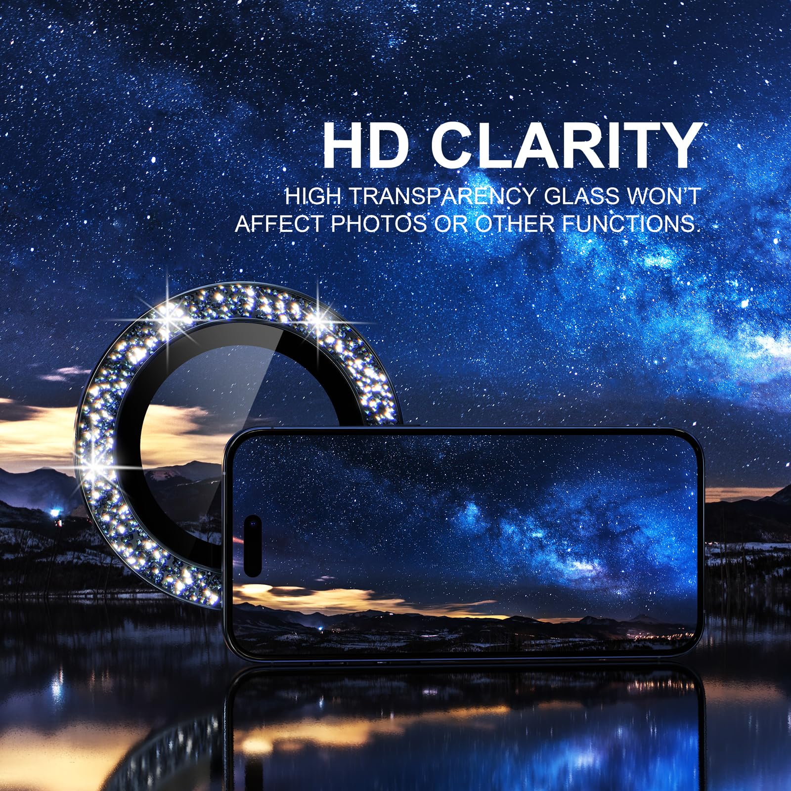 Choiche Compatible For Iphone 15 Pro/Iphone 15 Pro Max Camera Lens Protector Bling, 9H Tempered Glass Camera Cover Screen Protec