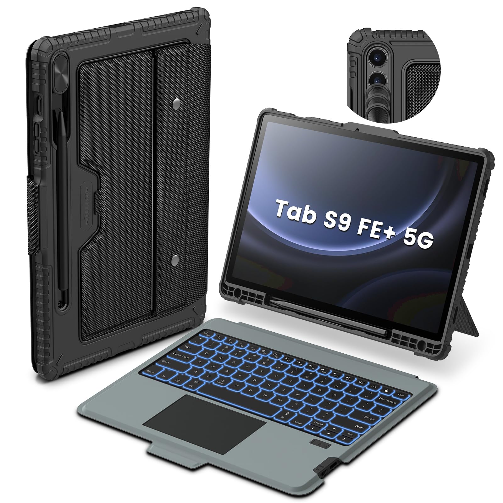 Nillkin For Samsung Galaxy Tab S9 Fe Plus Detachable Keyboard Case With 7 Backlit, Kickstand, Trackpad, S Pen Holder, S9 Fe+ 5G