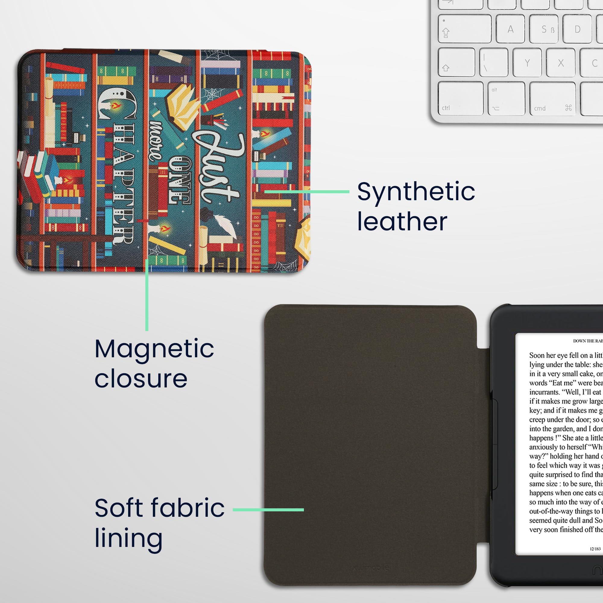 Kwmobile Case Compatible With Barnes & Noble Nook Glowlight 4 Plus Case   Ereader Cover   Library Motto Multicolor