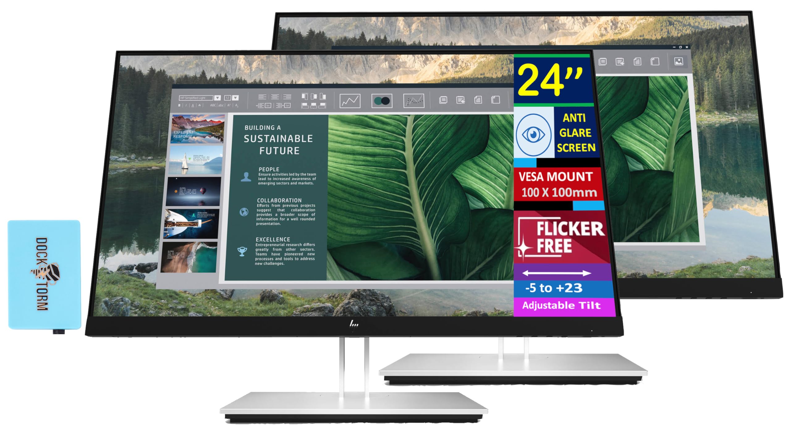 Hp 24'' E24U G4 Fhd Usb-C Monitor W/5Ms Response Time, Anti-Glare, Flicker Free, Vesa Mount (100Mm), Display Port & Dockztorm Us