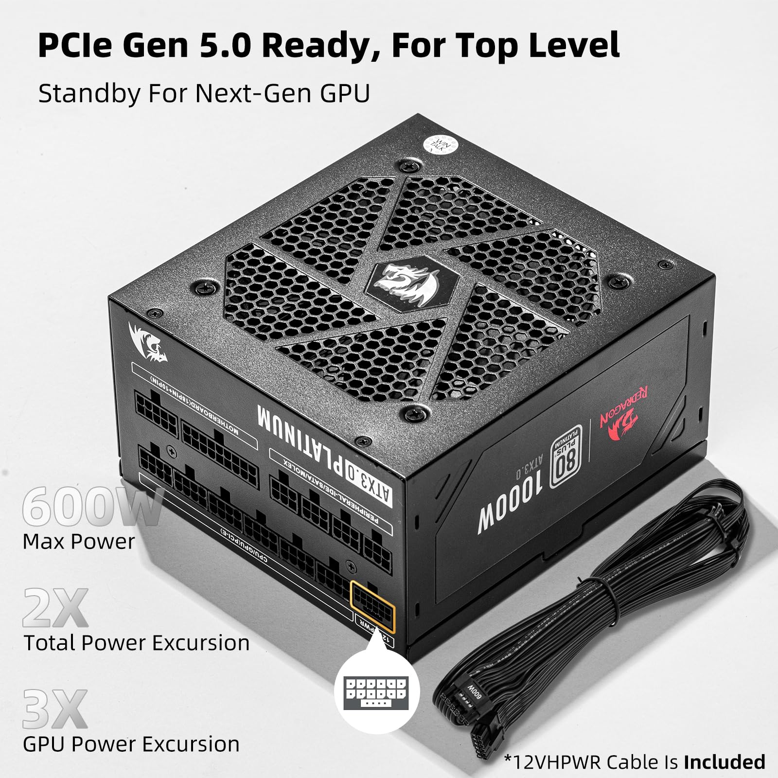 Redragon Psu017 80+ Platinum 1000 Watt Atx 3.0 & Pcie 5.0 Fully Modular Gaming Power Supply, 80 Plus Certified, 100% Japanese Ca