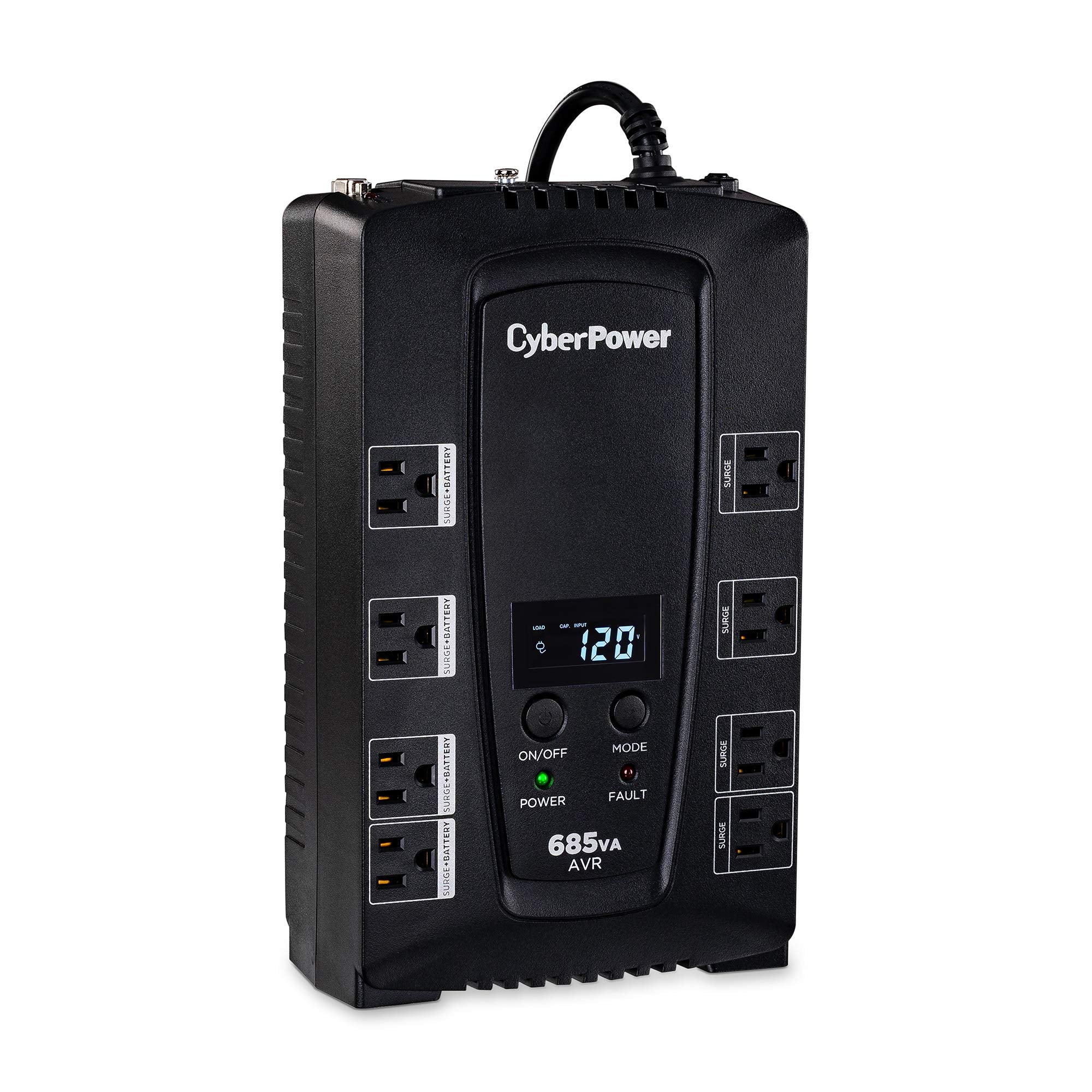 Cyberpower Cp685Avrlcd Intelligent Lcd Ups System, 685Va/390W, 8 Outlets, Avr, Compact