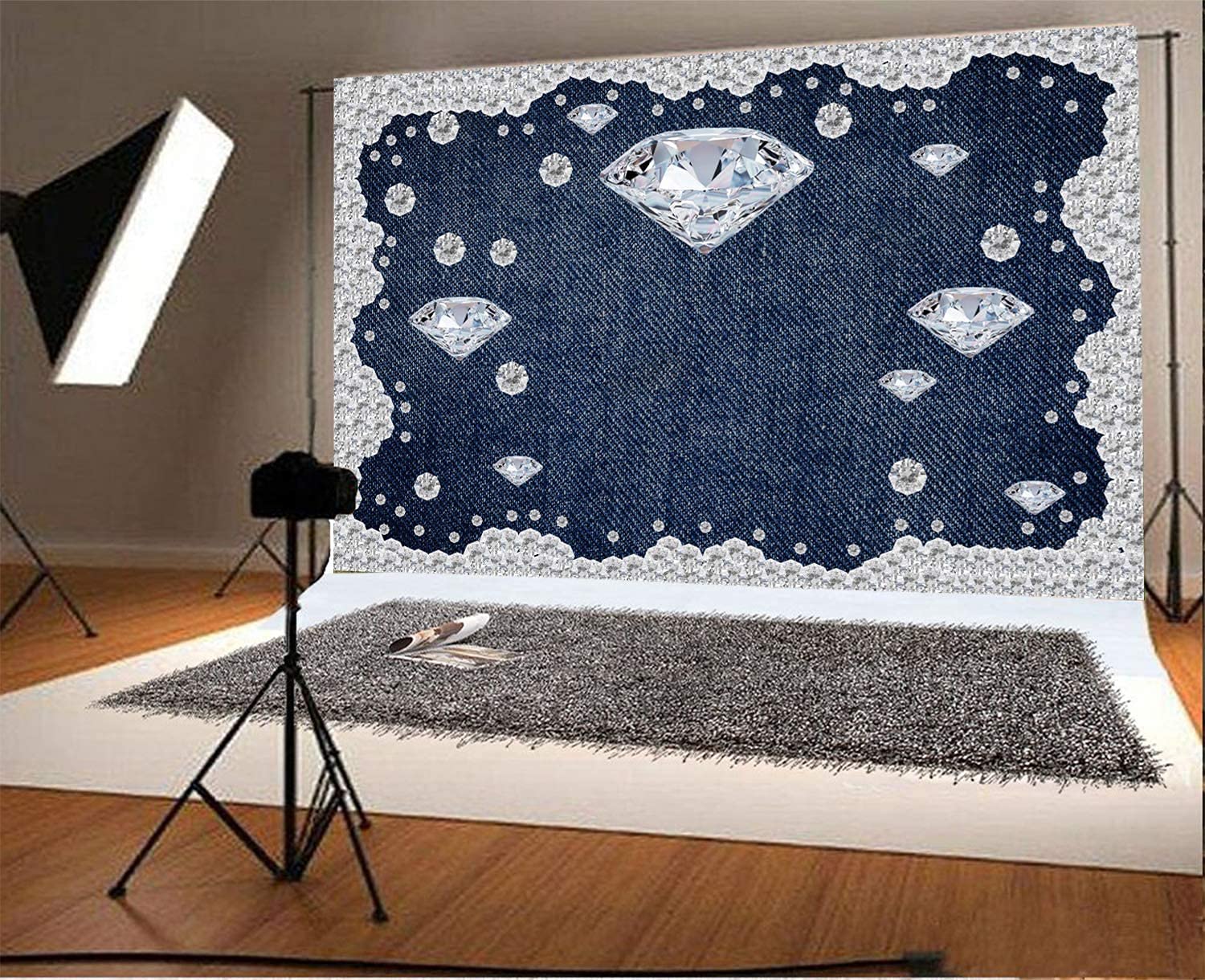 Yeele 7X5Ft Diamond Denim Style Backdrop For Photography Jeans Inlaid Rhinestone Background Birthday Party Decoration Woman Kids