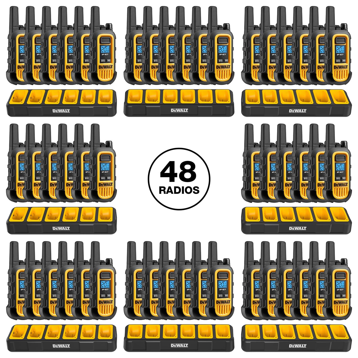 Dewalt Dxfrs300 1 Watt Heavy Duty Walkie Talkies   Waterproof, Shock Resistant, Long Range & Rechargeable Two Way Radio With Vox (48 Pack W/ 8X Gang Chargers) (8Dxfrs300 Bch6)