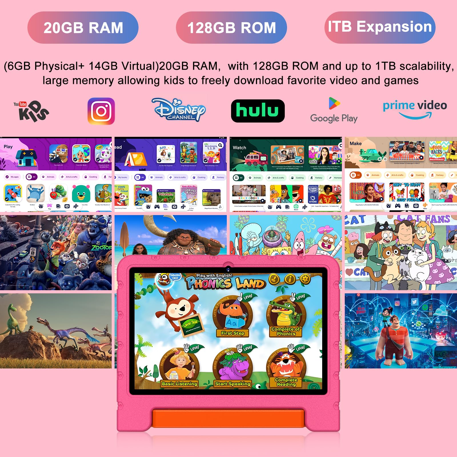 2025 Kids Tablet 10 Inch Android 14 Tablets For Kid Octa Core, 20Gb+128Gb (Tf 1Tb), Toddler Tablet With Shockproof Case, 2.4G+5G