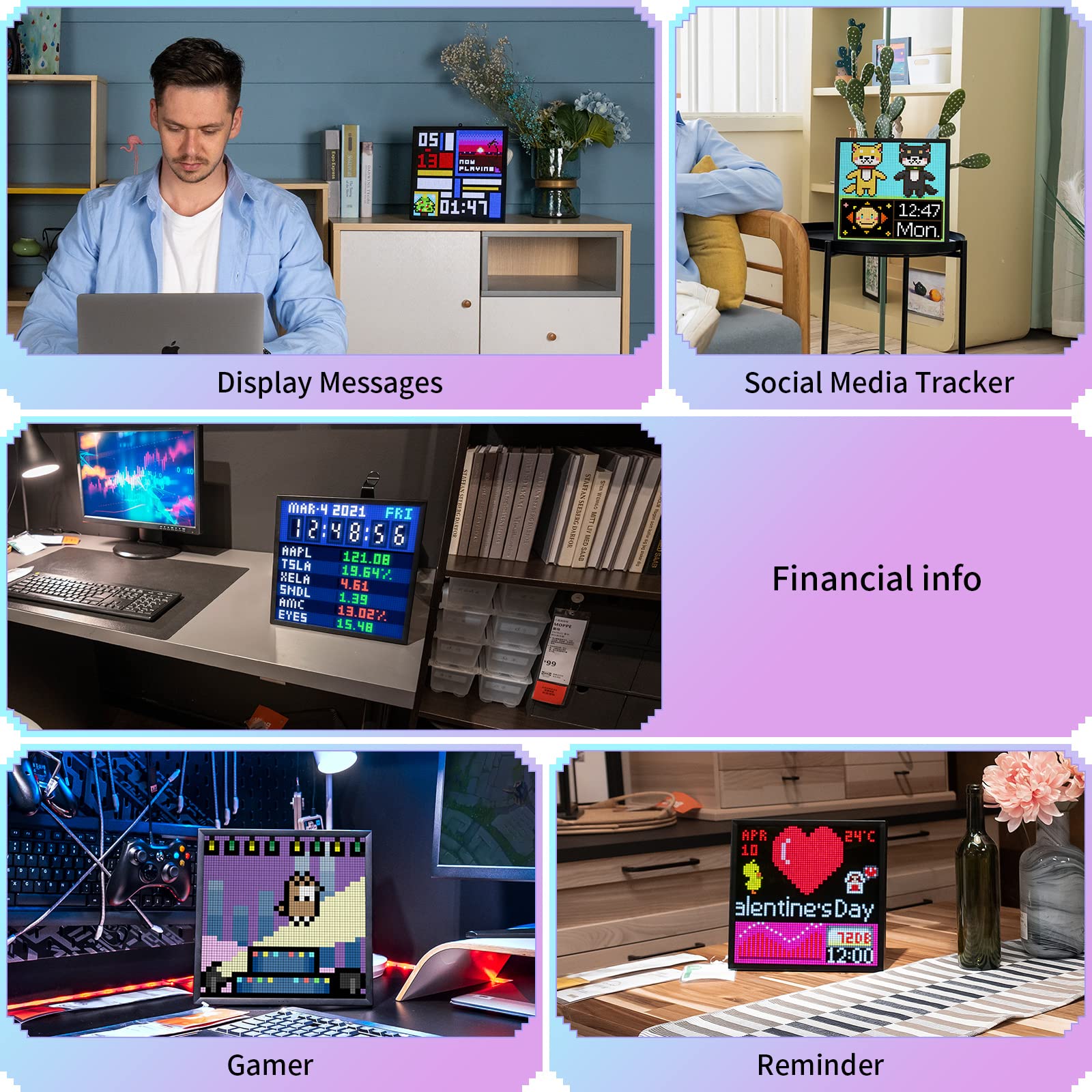 Divoom Pixoo 64   Wifi Pixel Cloud Digital Picture Frame With App Control,64 X 64 Led Panel Display Frame For Gaming Room Decora