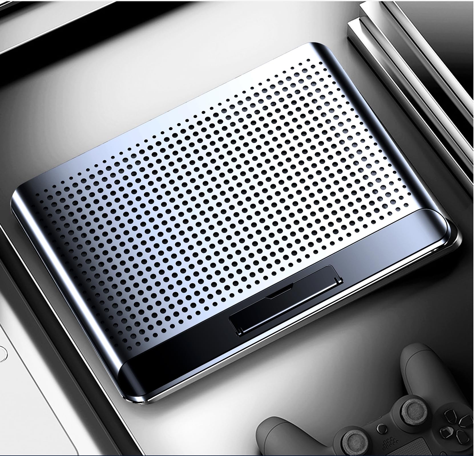 16Inch Single Fan Lap Chill Mat   Aluminum Panel Laptop Cooling Pad, Heat Protection Laptop Cooler, Adjustable Foldable Long Sta