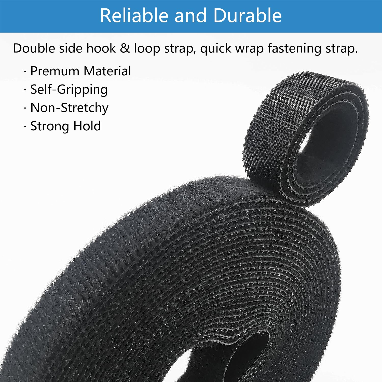 Double Sided Hook And Loop Straps, Self Gripping, 1/2 Inch, Cut To Length, Heavy Duty, Quick Wrap Cable Straps, Hook And Loop Ro