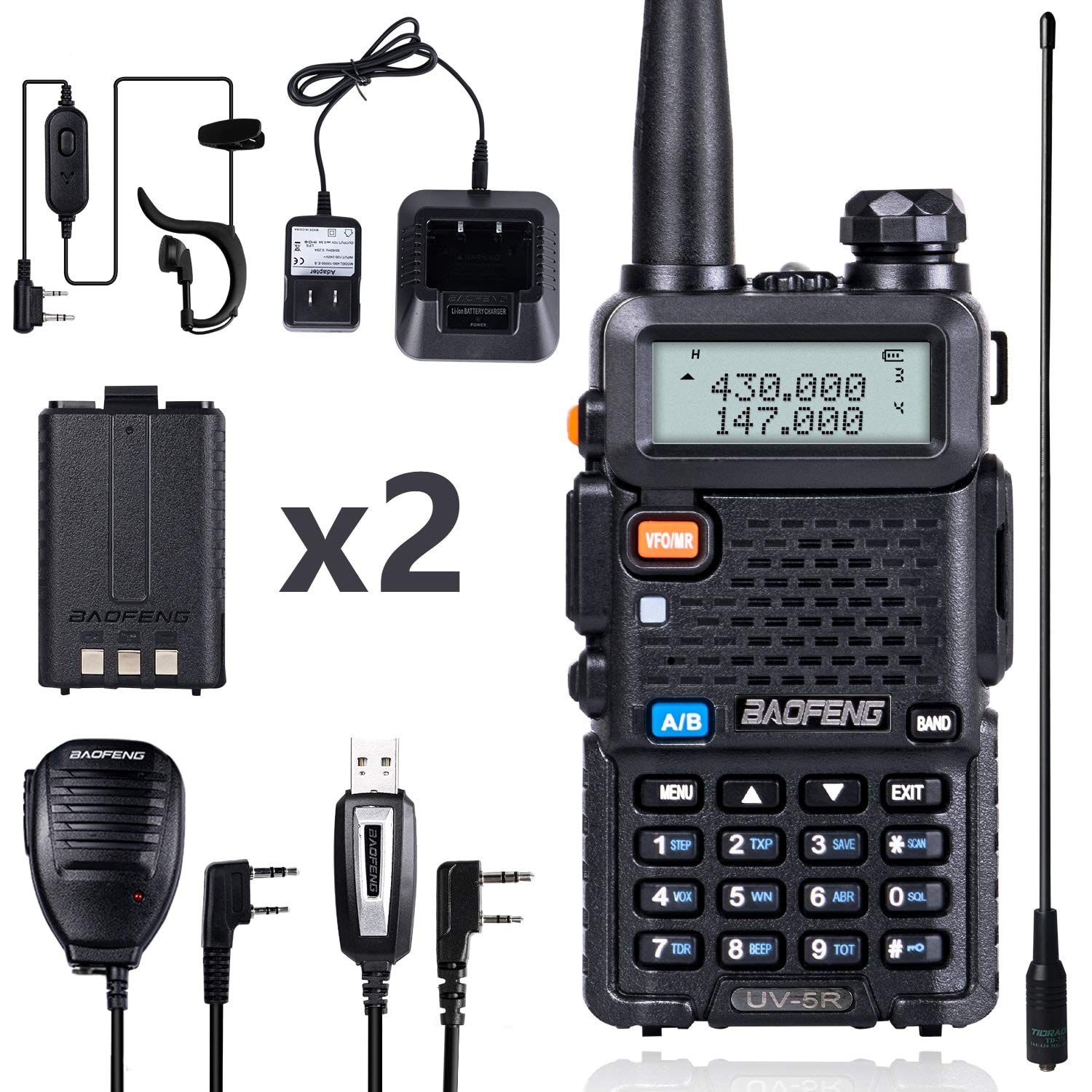 Baofeng Uv5R 8 Watt Ham Radio Baofeng Radio With Extra 1800Mah Battery And 771 Antenna Dual Band Ham Radio Handheld Includes Fu