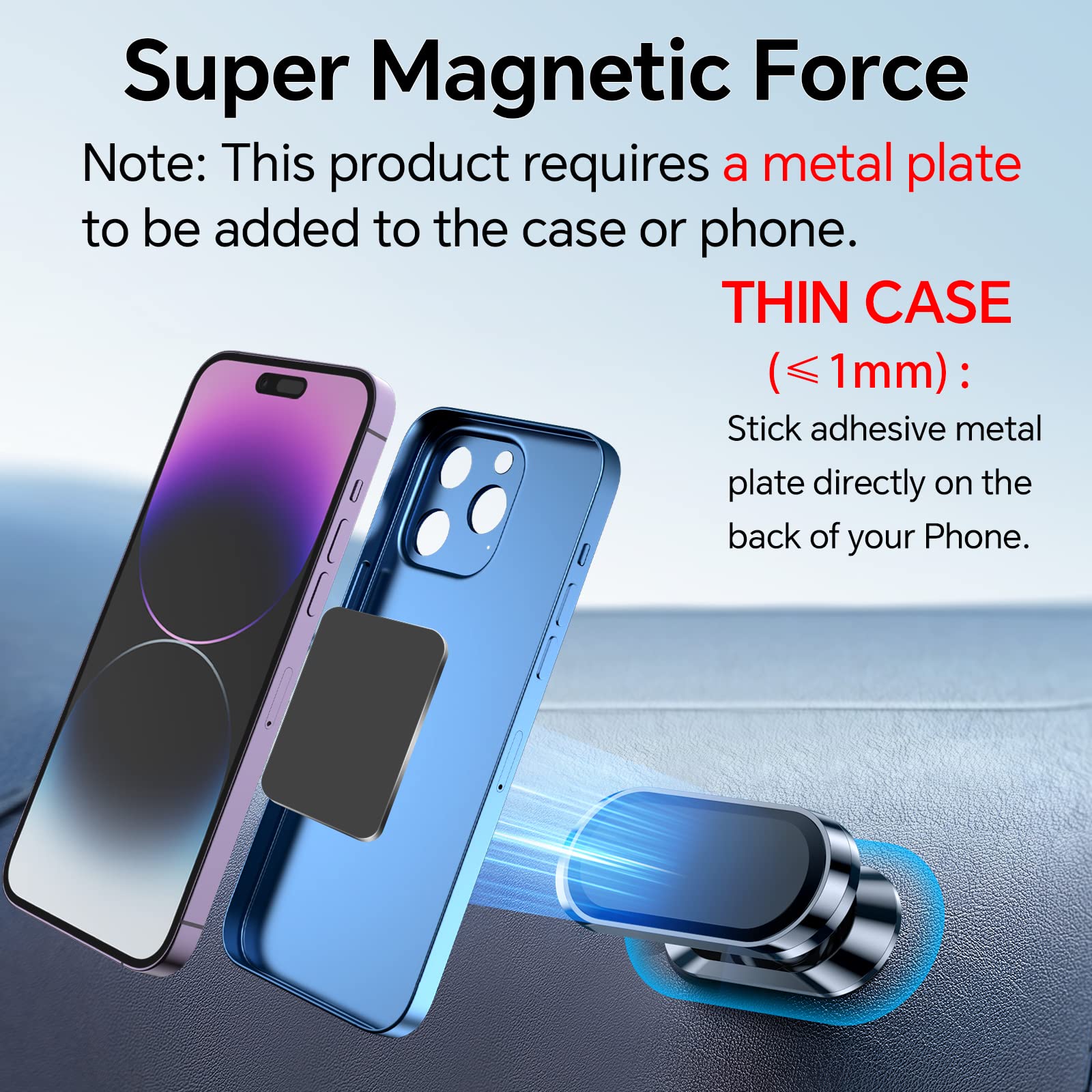 ?2-Pack?Magnetic Phone Holder For Car, [ Super Strong Magnet ] [ With 4 Metal Plate ] Iphone Magnetic Car Mount For Cell Phone,
