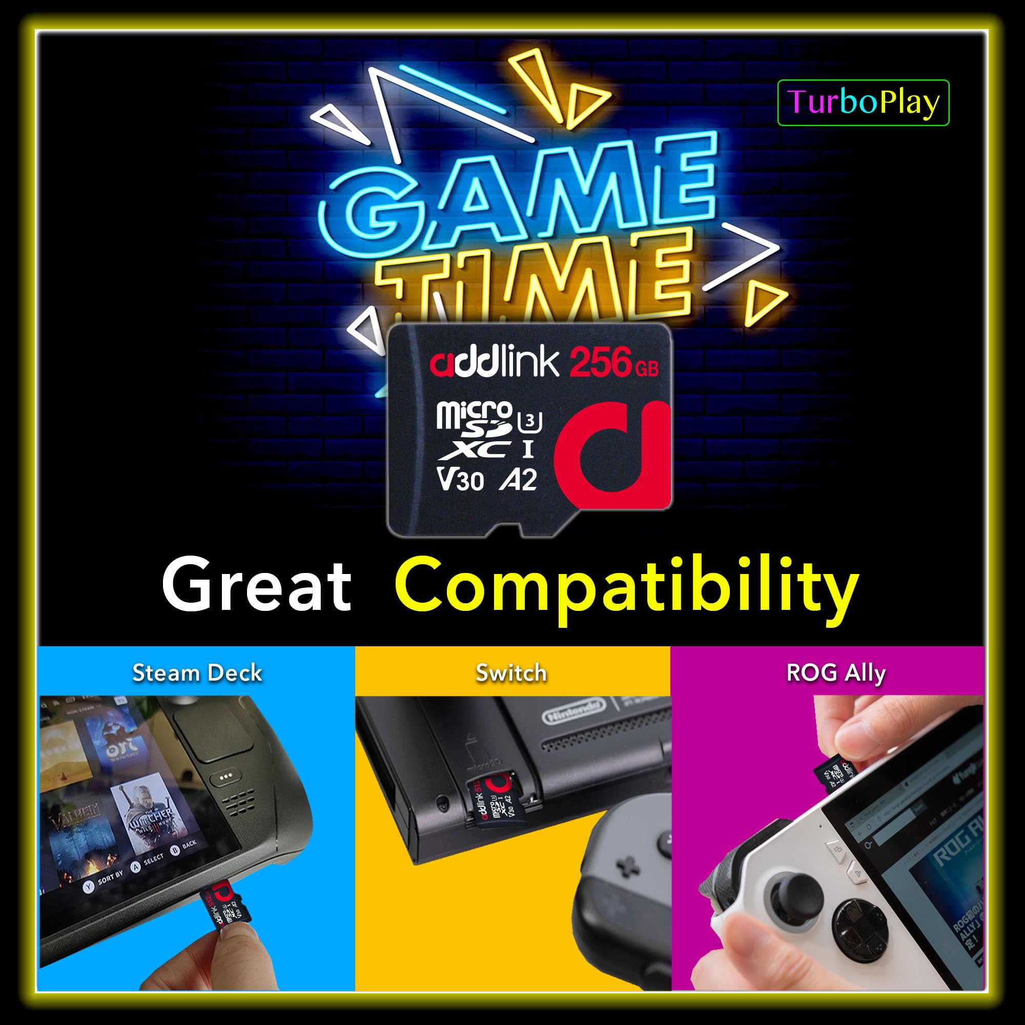 Addlink Gaming Microsdxc 256Gb 2 Pack + Adapter Uhs 1 U3 V30 C10 4K A2, Up To 100Mb/S, Storage Design For Nintendo Switch, Rog A