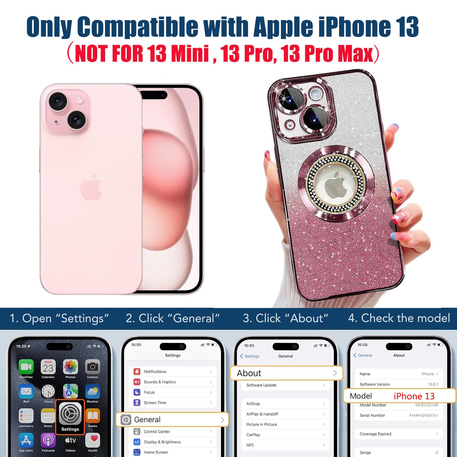 Misscase For Iphone 13 Magnetic Glitter Case Compatible With Magsafe,Full Protection Slim Shockproof Anti Scratch Case With Came