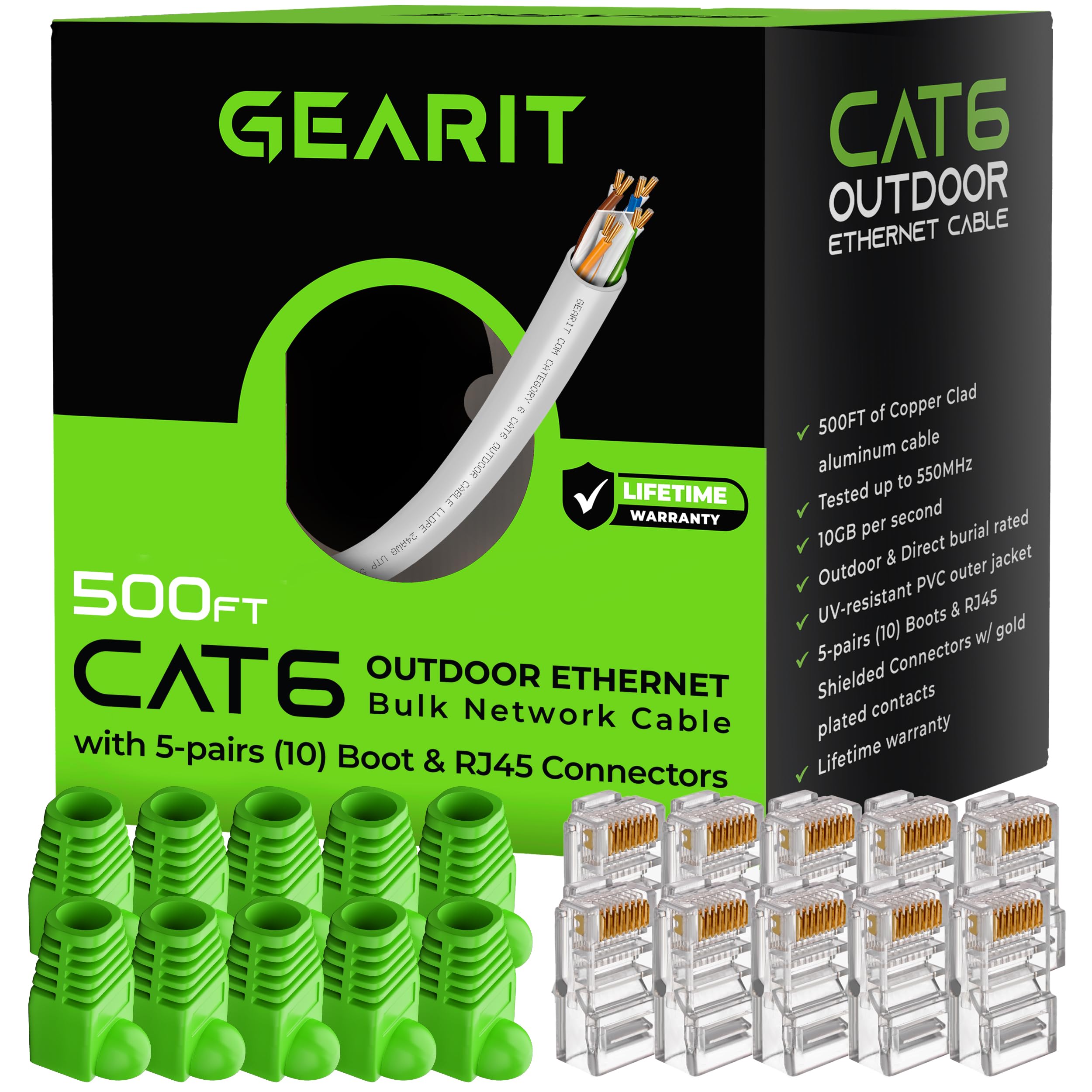 Gearit Rj45 Cat 6 Ethernet Patch Cable, Diy Bulk Kit (10 Rj45 & 10 Boot), 10Gpb Transfer Speed, Gold Plated Connectors, Copper C