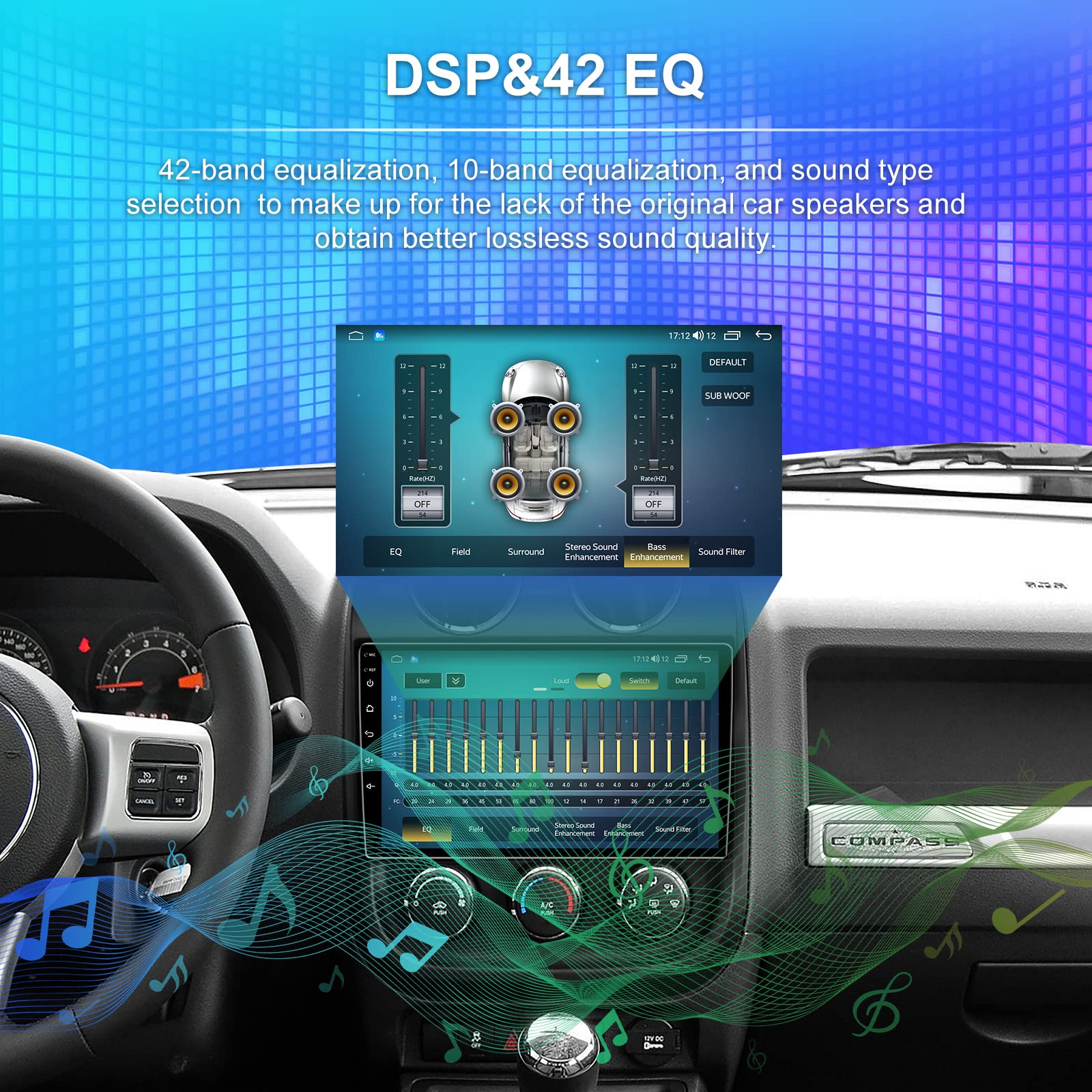 [4G+32G] Android 13 5Gwifi Car Radio Stereo For Jeep Compass Patriot 2010 2016 With Wireless Carplay Android Auto, 10.1 Inch Tou