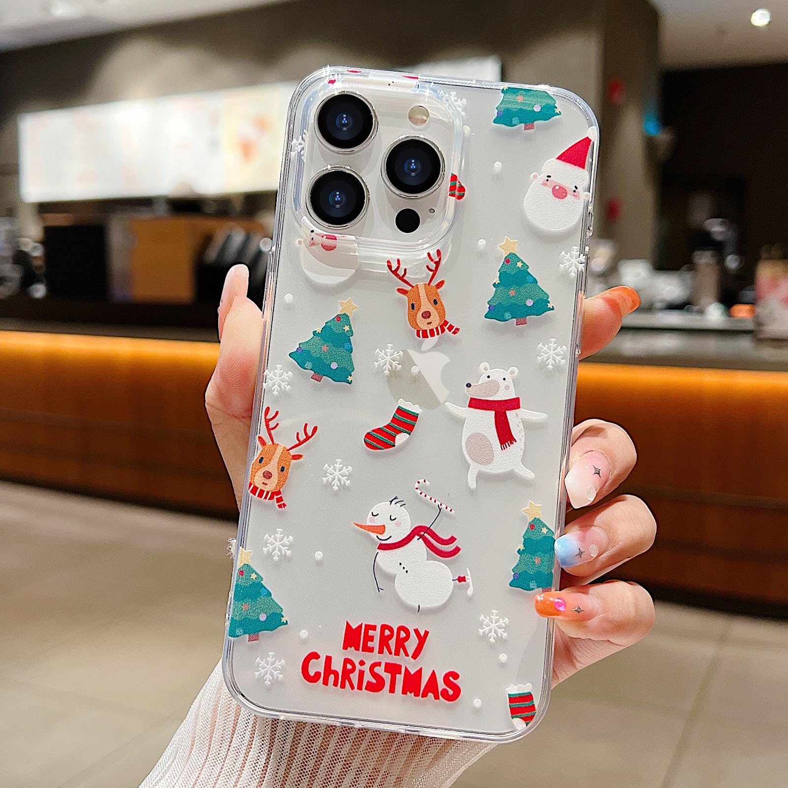 Lchulle Compatible With Iphone 13 Pro Christmas Case Xmas Santa Holiday Transparent Clear Design Women Men Kids Soft Tpu Silicon